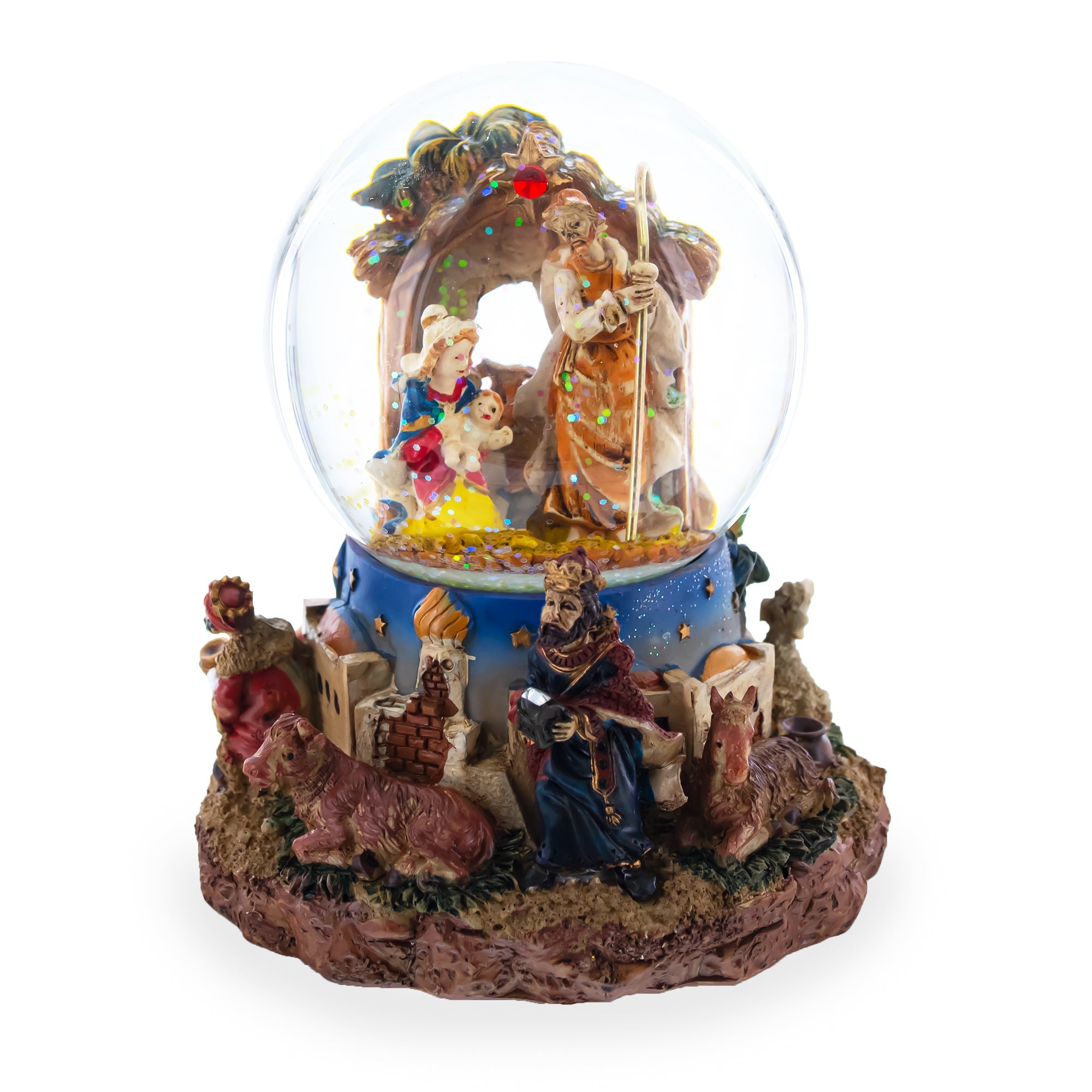 Regal Gift Bearers: Nativity Scene Musical Water Snow Globe With Kings