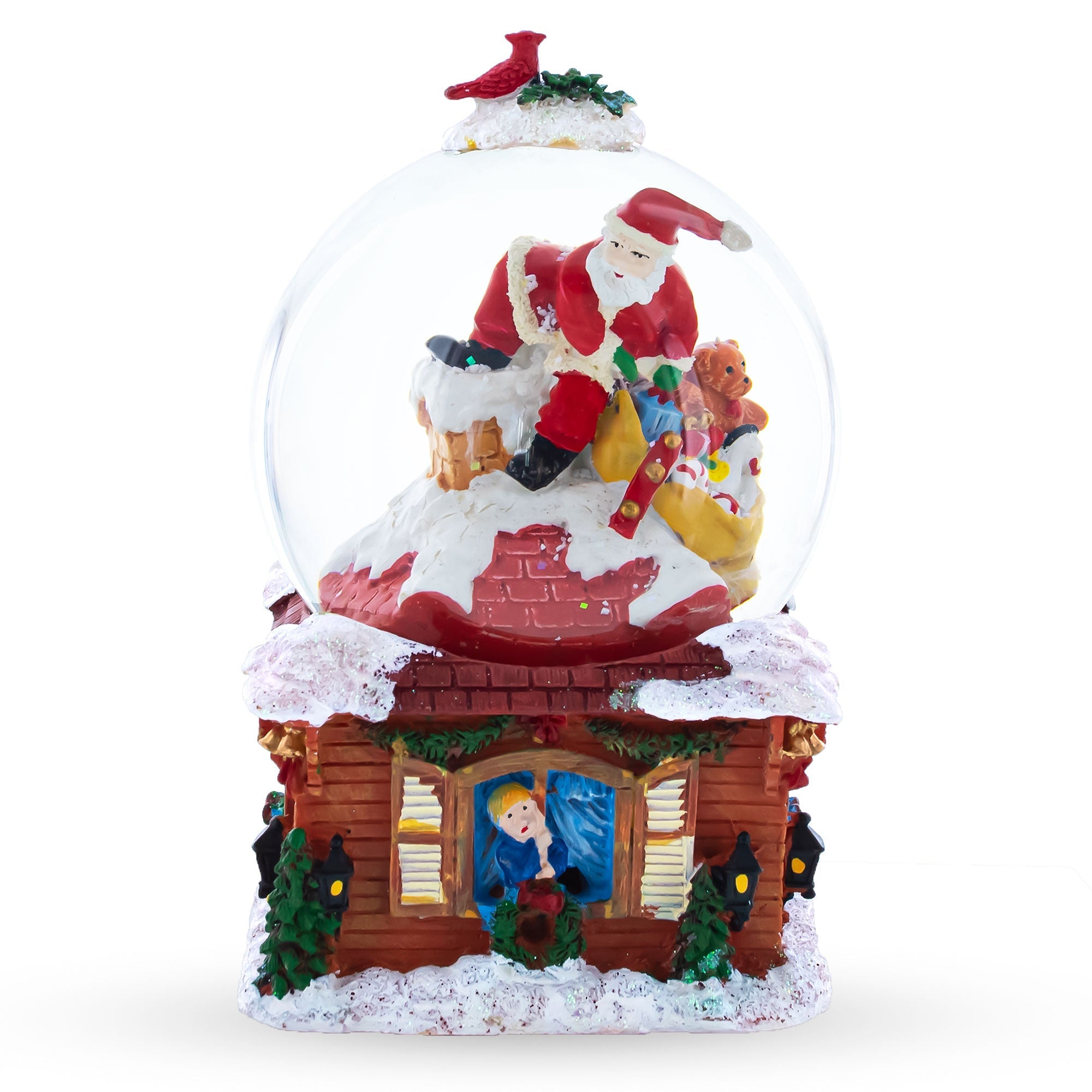 Santa With Christmas Gifts Chimney Journey: Musical Water Snow Globe