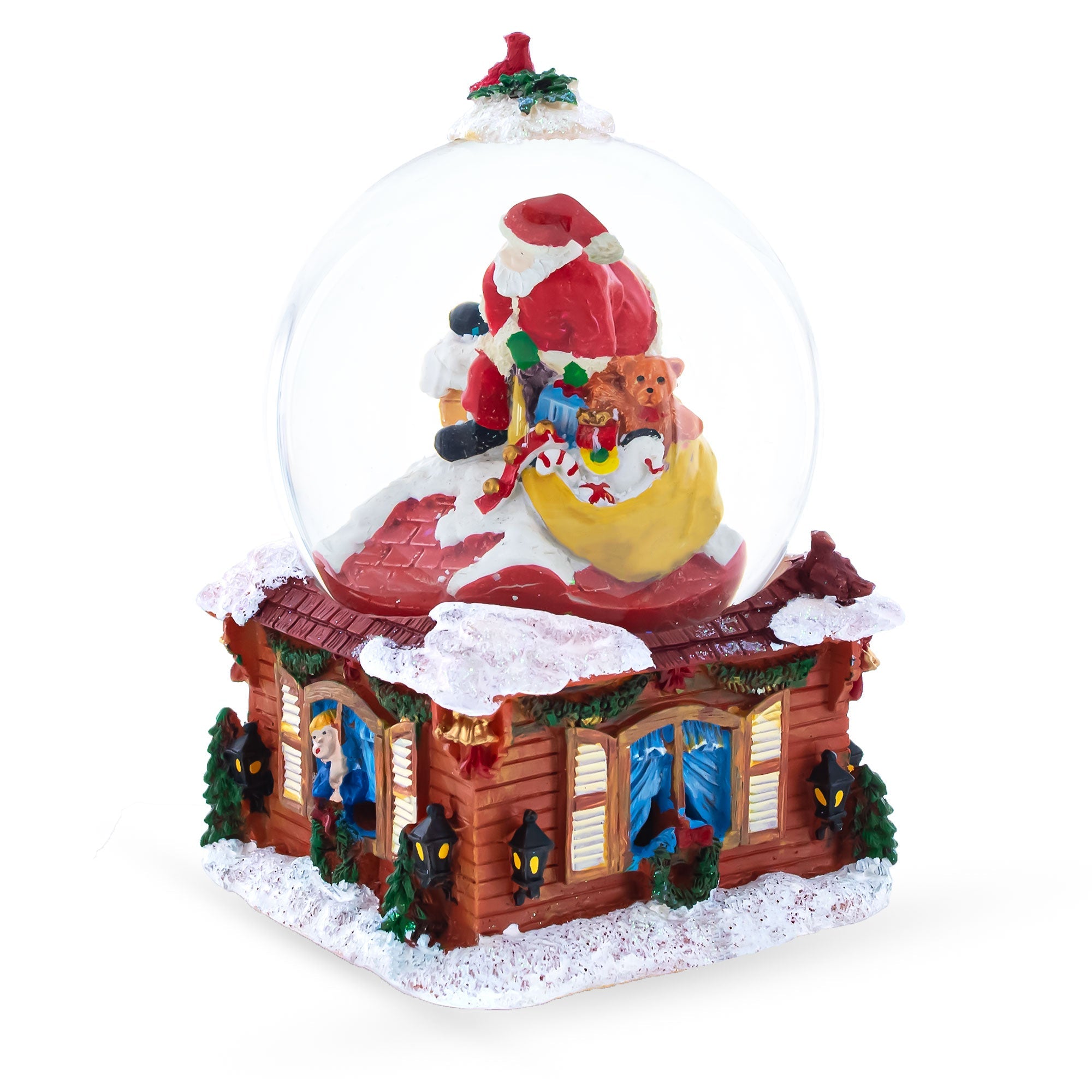 Santa With Christmas Gifts Chimney Journey: Musical Water Snow Globe