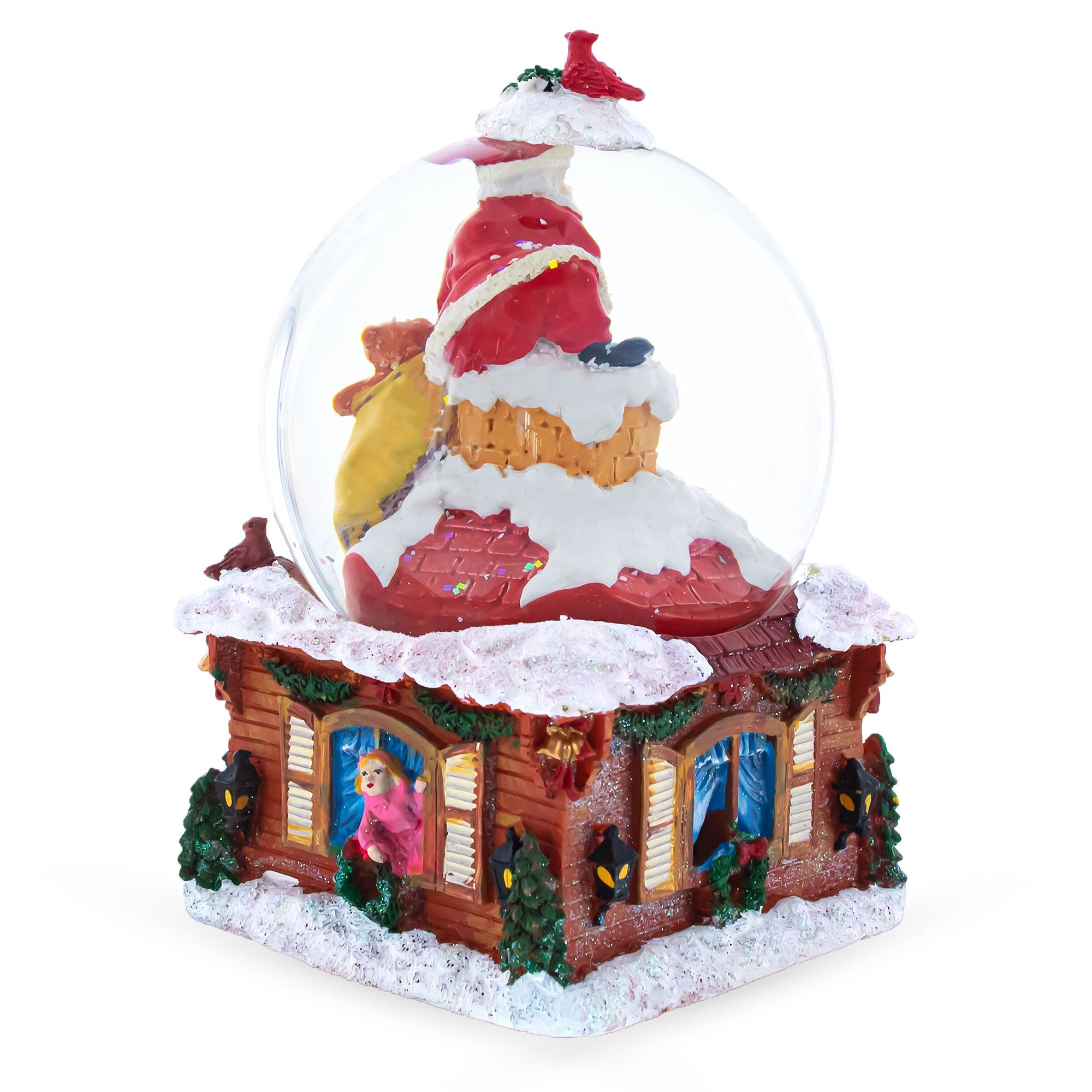 Santa With Christmas Gifts Chimney Journey: Musical Water Snow Globe