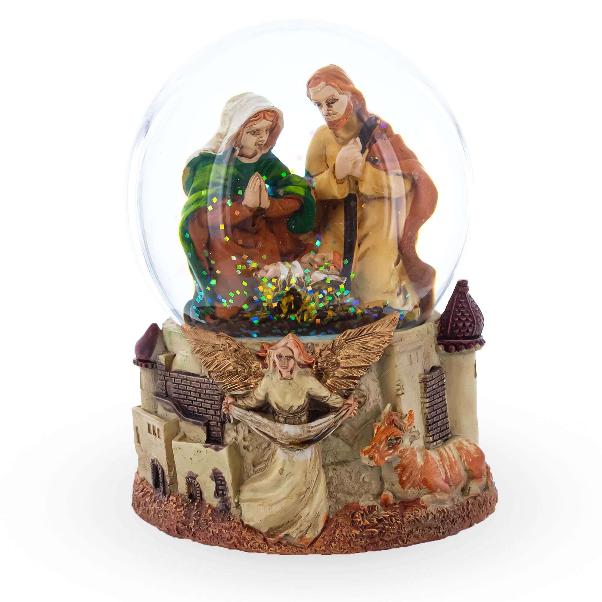 Divine Guardian: Musical Water Snow Globe Featuring Nativity Scene And Angel