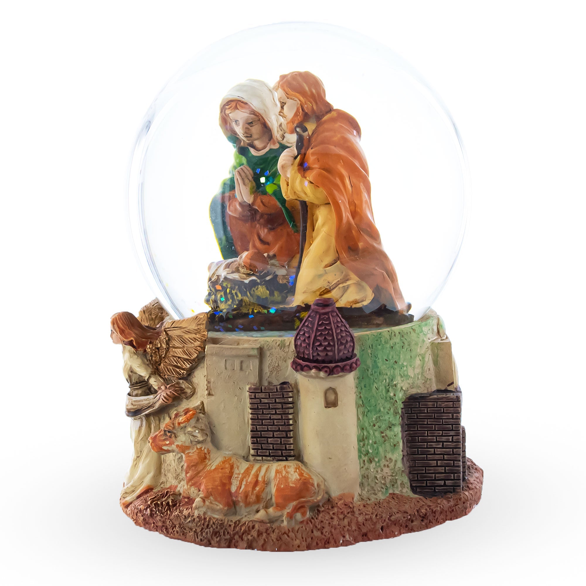 Divine Guardian: Musical Water Snow Globe Featuring Nativity Scene And Angel