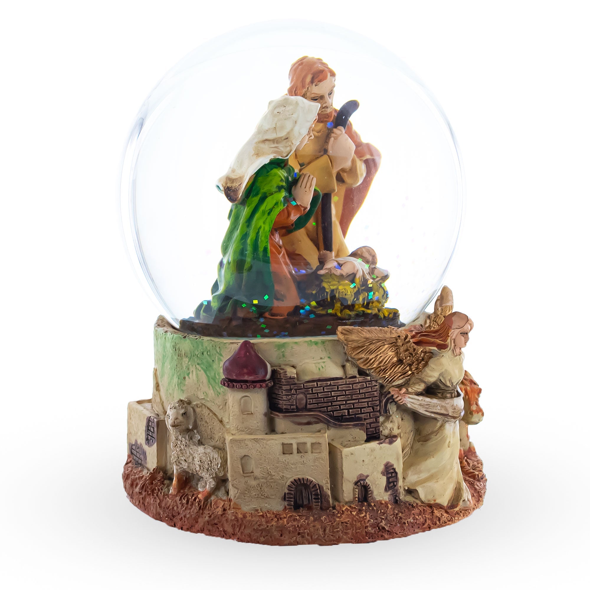 Divine Guardian: Musical Water Snow Globe Featuring Nativity Scene And Angel