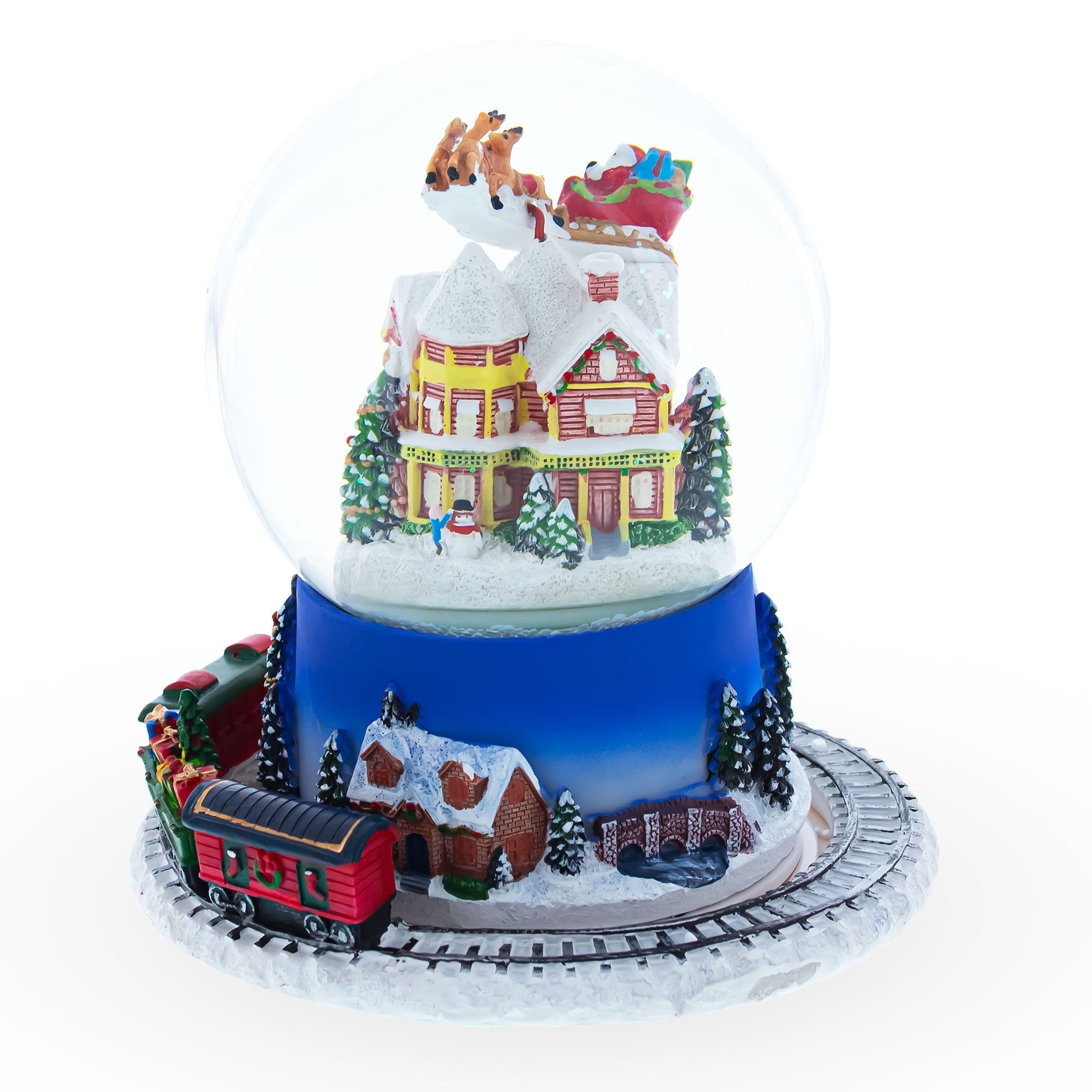 Santa's Magical Flight: Animated Musical Christmas Water Snow Globe With Moving Train Base