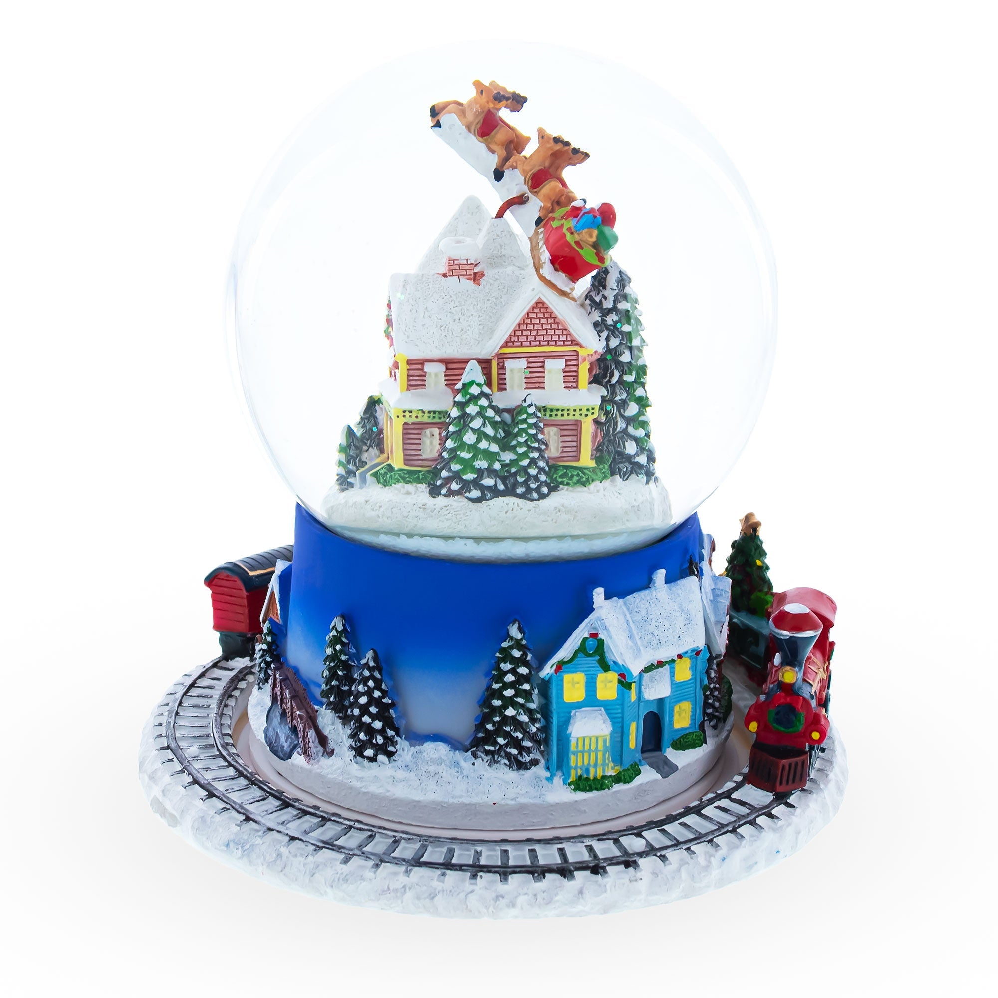 Santa's Magical Flight: Animated Musical Christmas Water Snow Globe With Moving Train Base