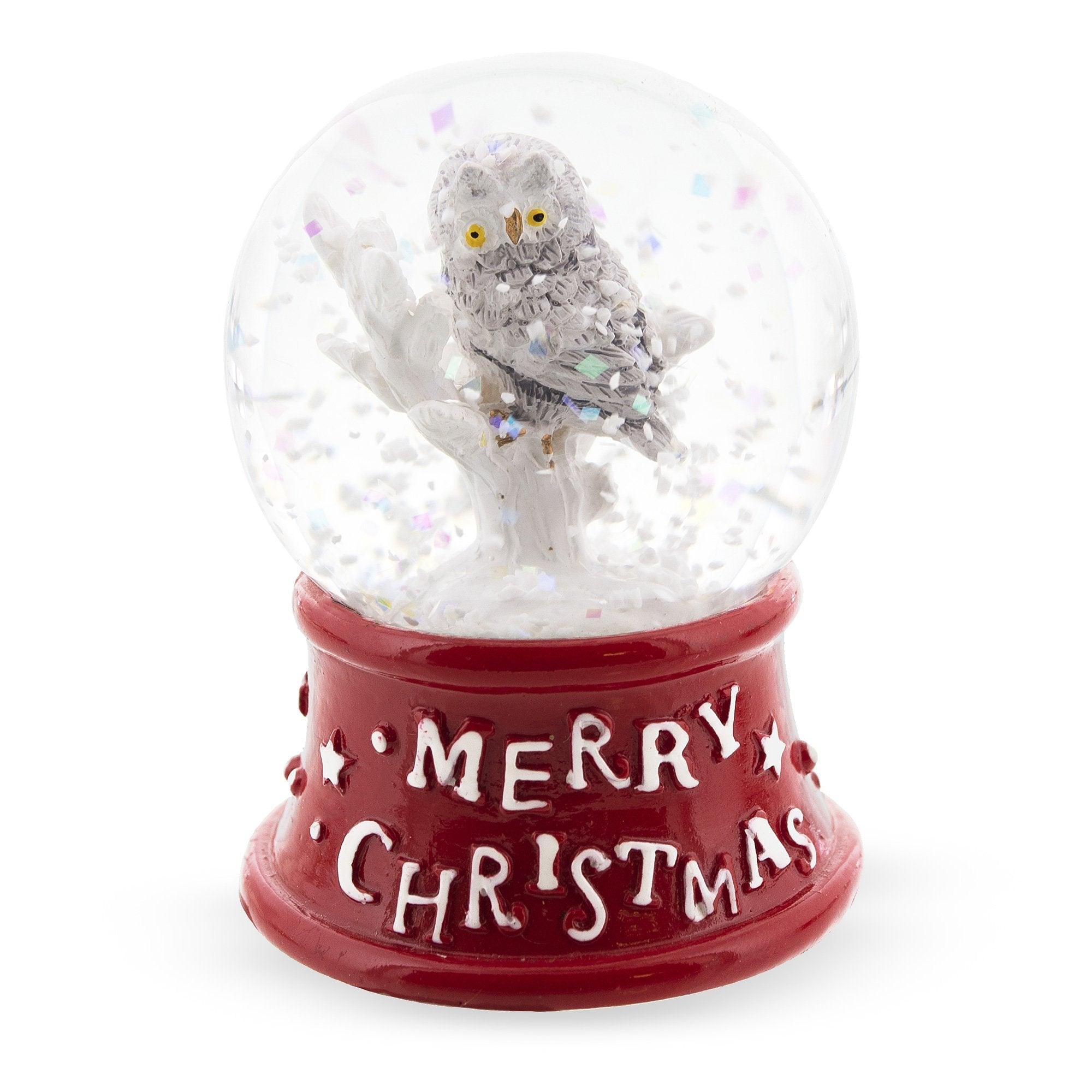 Elegant White Owl Perched On Red Base: Mini Water Snow Globe