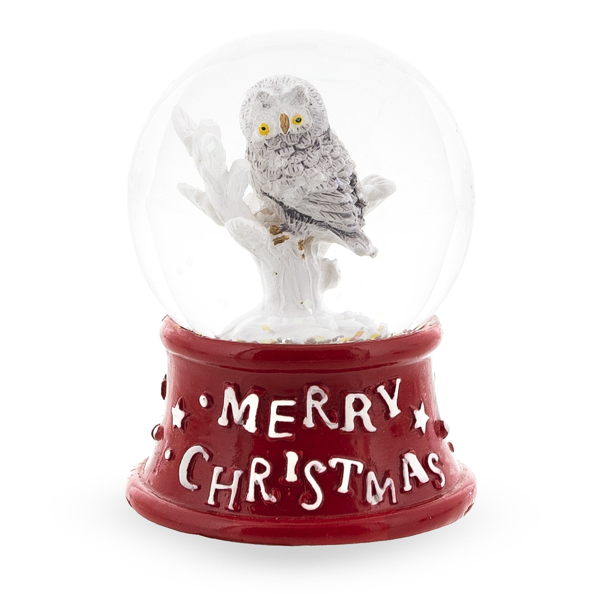 Elegant White Owl Perched On Red Base: Mini Water Snow Globe