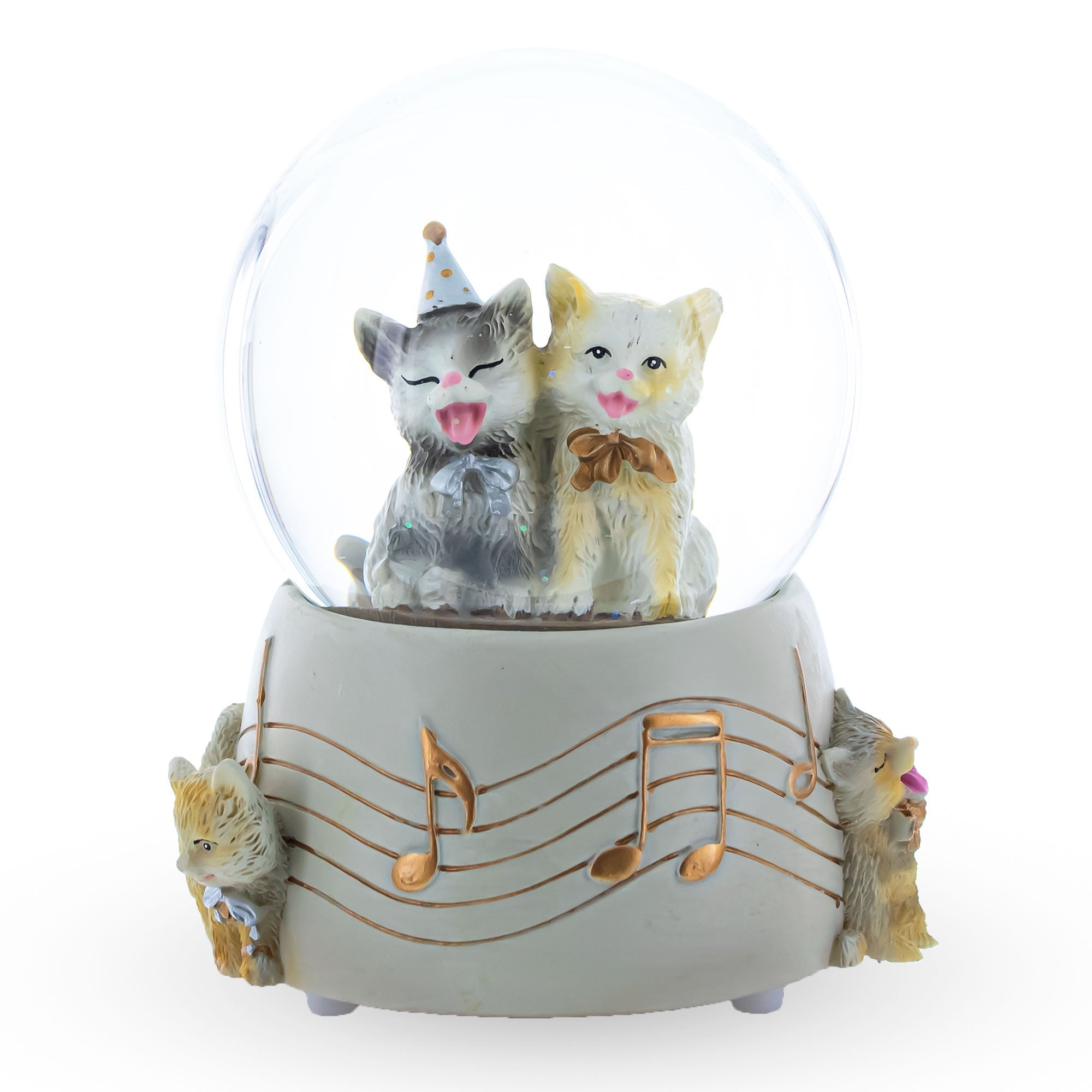 Feline Festivity: Musical Water Snow Globe With Cats Enjoying A Party