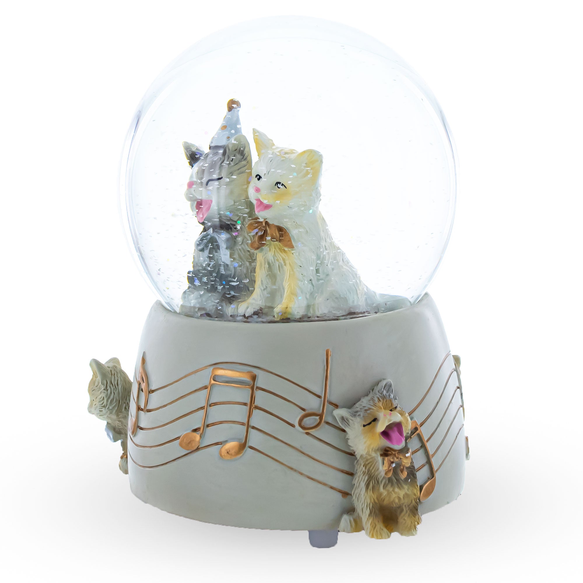 Feline Festivity: Musical Water Snow Globe With Cats Enjoying A Party