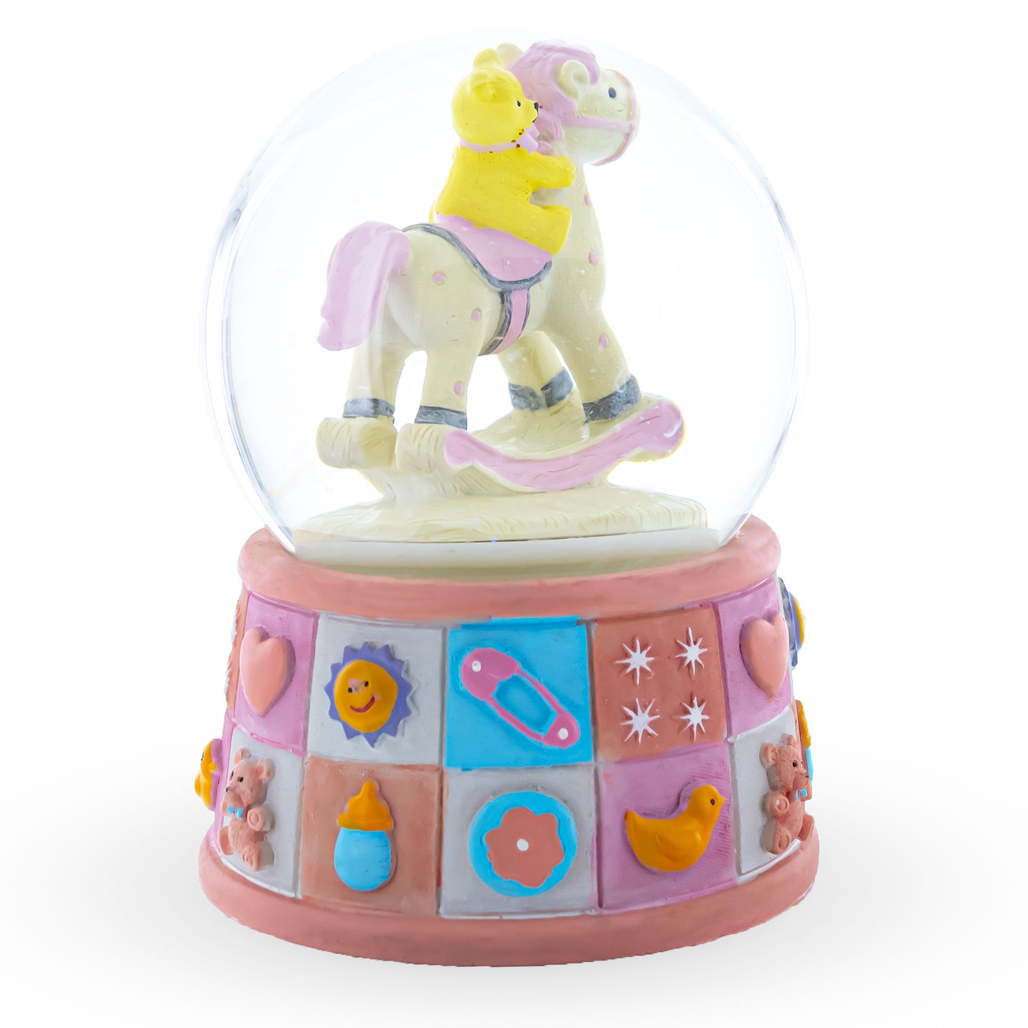 Lullaby Teddy On Rocking Horse: Musical Water Snow Globe For Baby Girl Gift