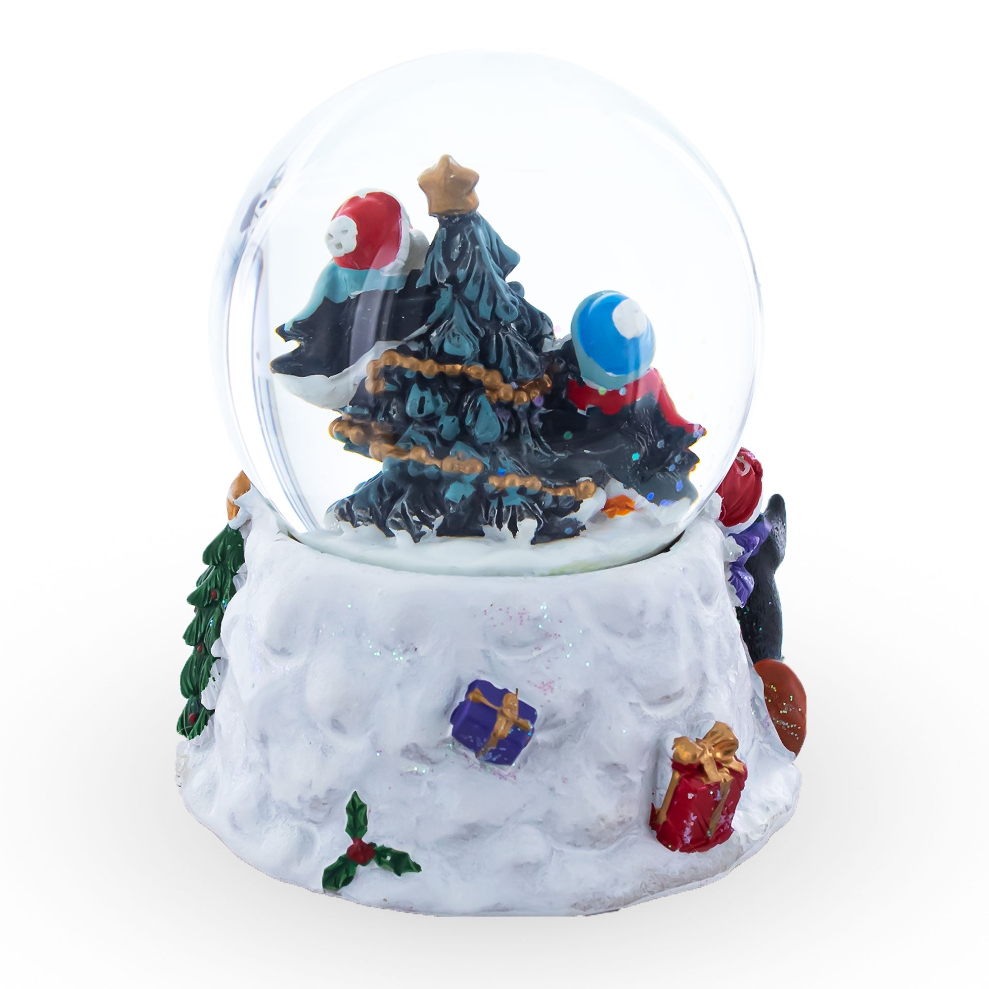 Penguins' Festive Tree Celebration: Miniature Snow Water Globe