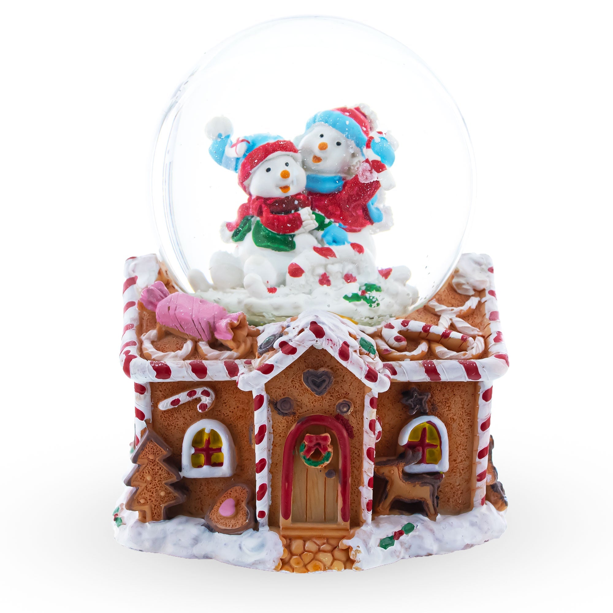 Gingerbread Cottage Romance: Musical Water Snow Globe With Snowmen Couple