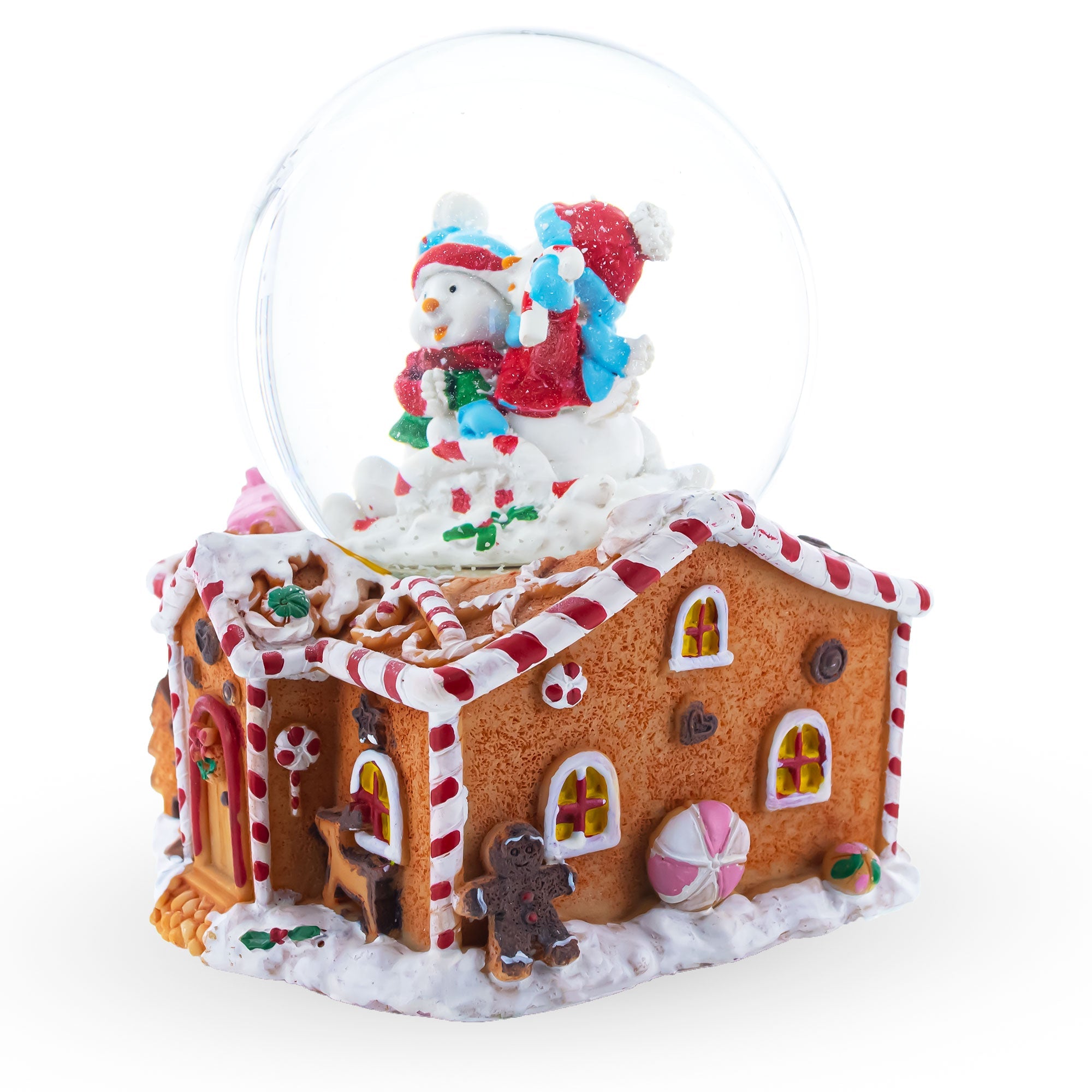 Gingerbread Cottage Romance: Musical Water Snow Globe With Snowmen Couple