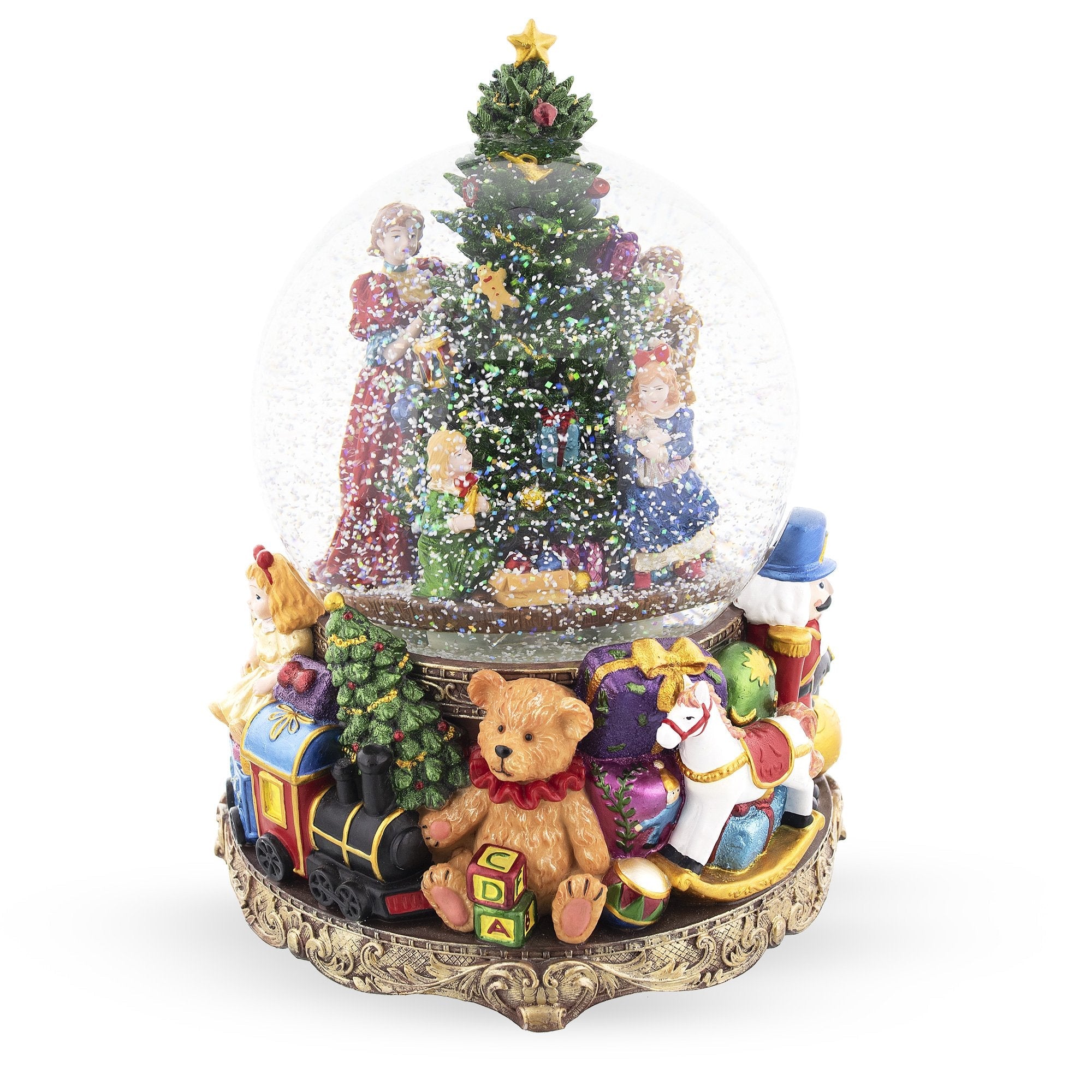 Illuminated Tree Magic: Led Lights Musical Water Snow Globe, 9.6 Inches, With Children Decorating Christmas Tree