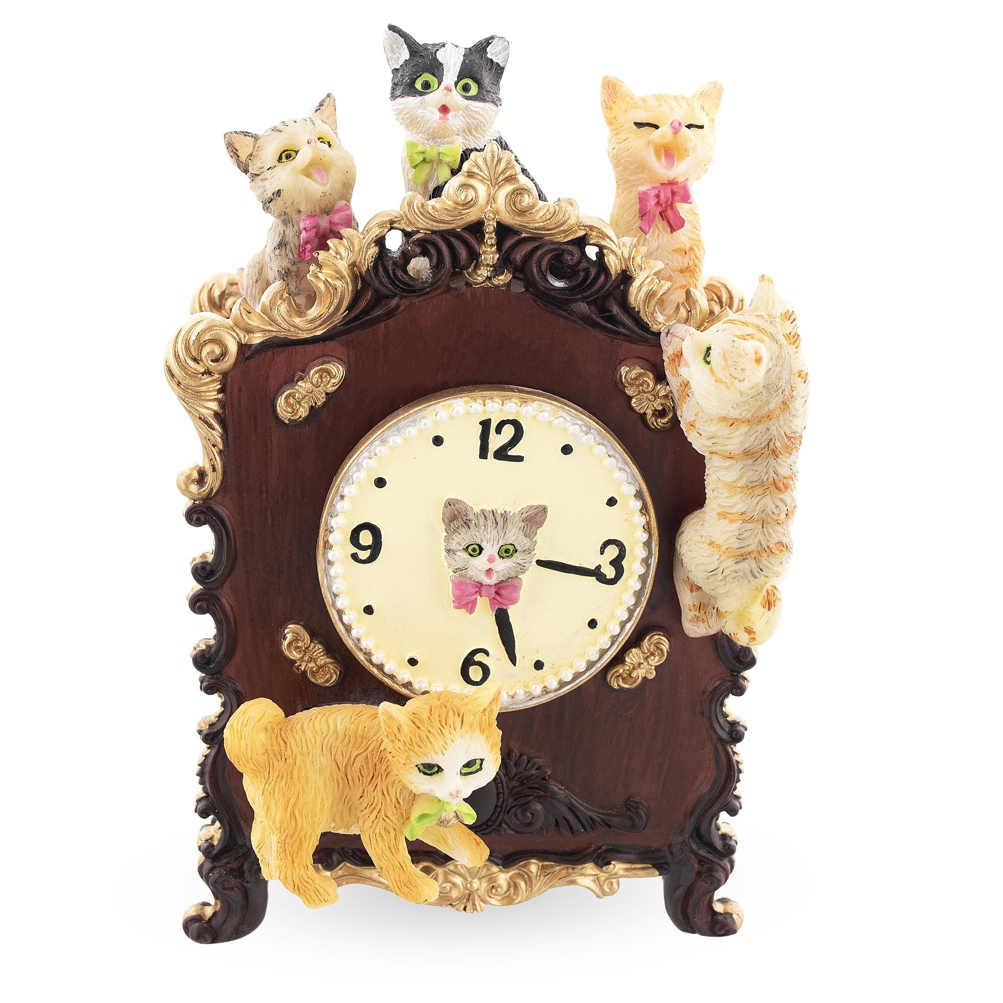 Whimsical Cat Clock Concert: Animated Musical Figurine With Playful Felines