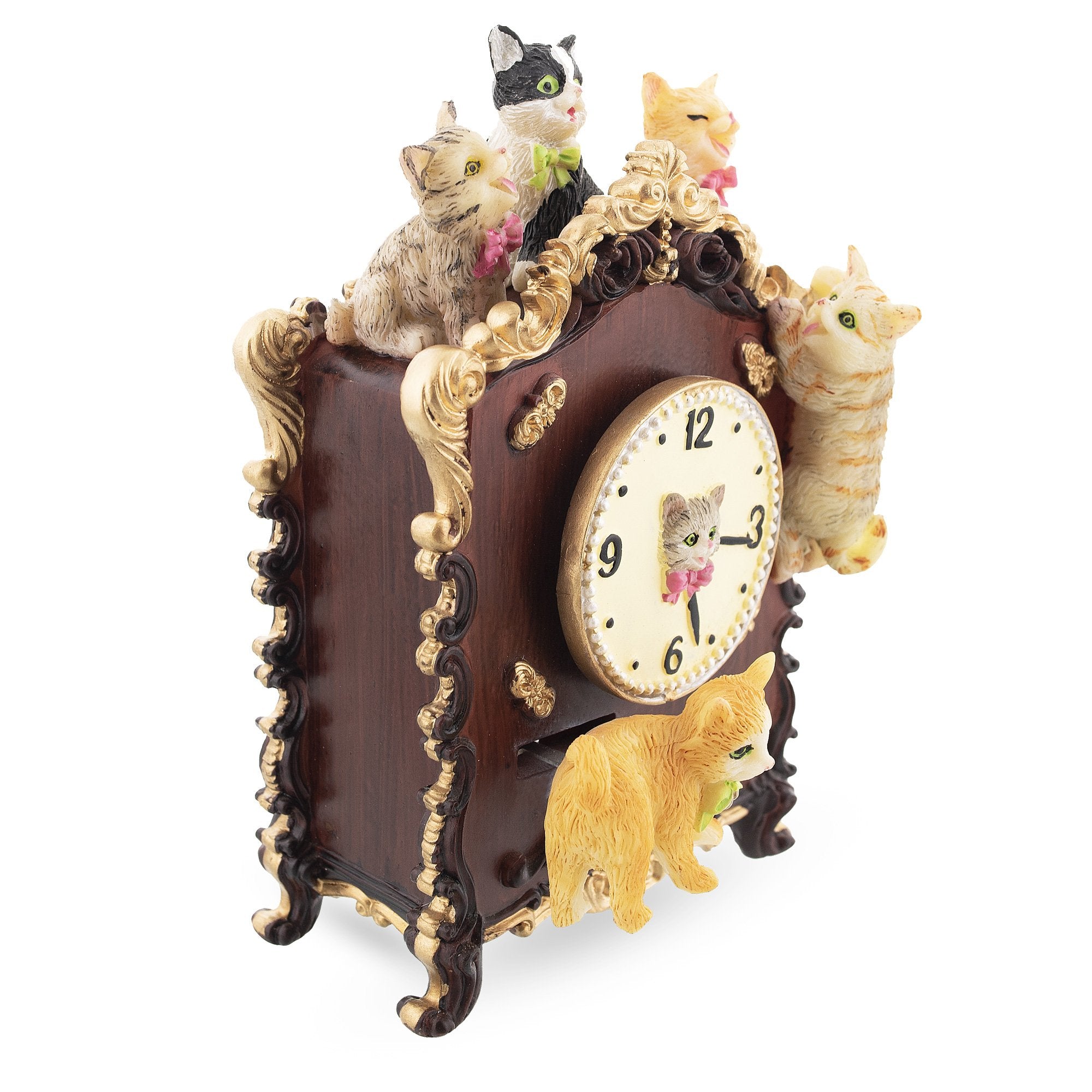 Whimsical Cat Clock Concert: Animated Musical Figurine With Playful Felines