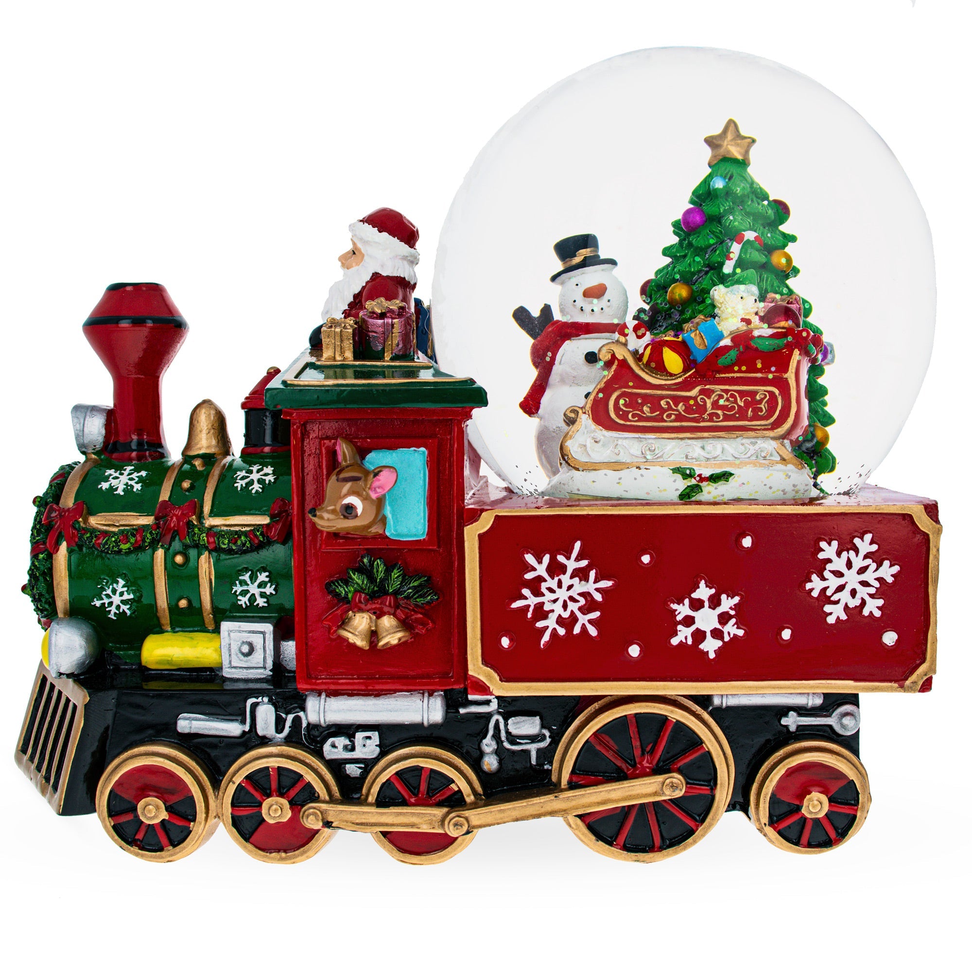 Festive Train Express: Musical Water Globe With Santa, Snowman, And Reindeer Delivering Tree