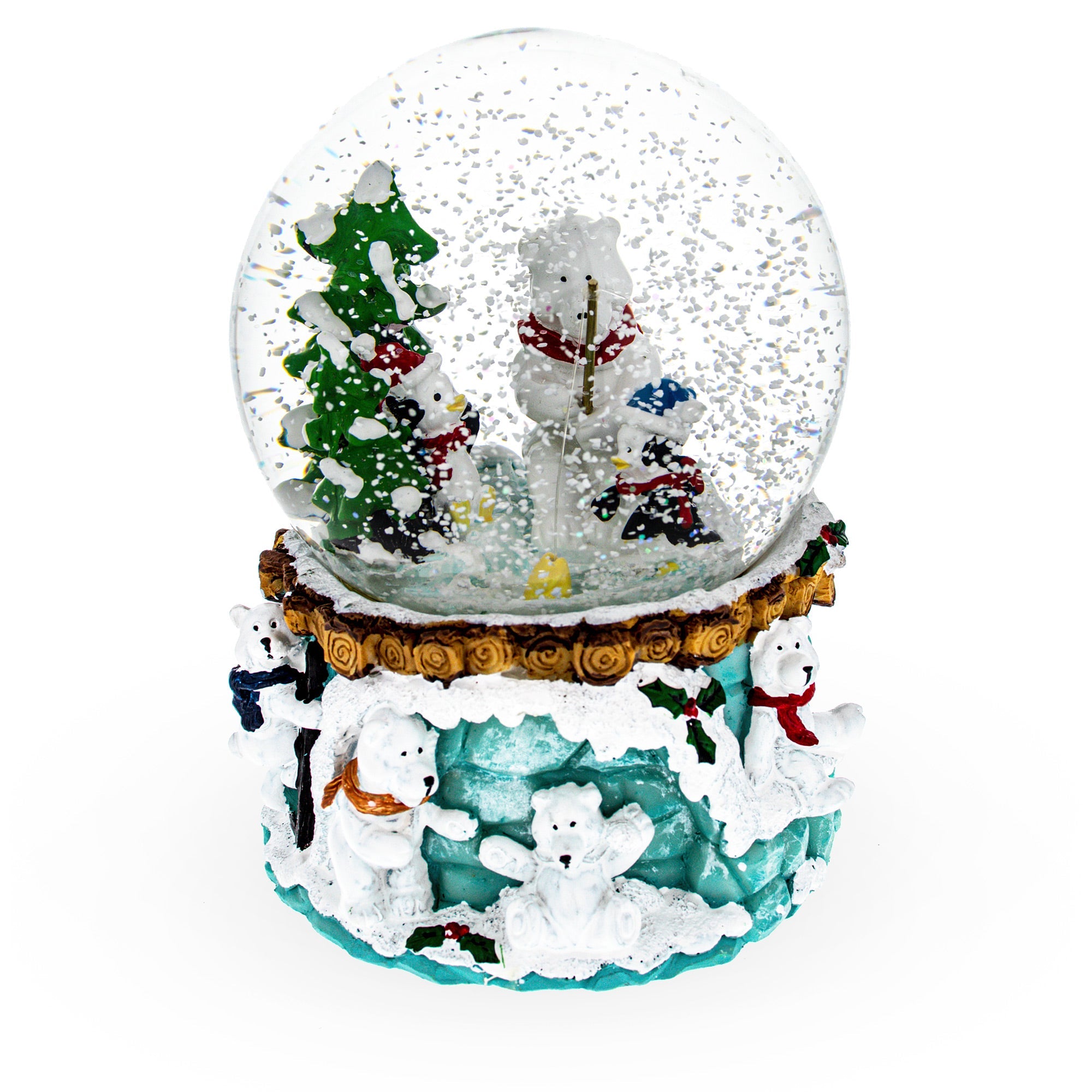 Arctic Fishing Expedition: Musical Christmas Water Snow Globe With Polar Bear And Penguins