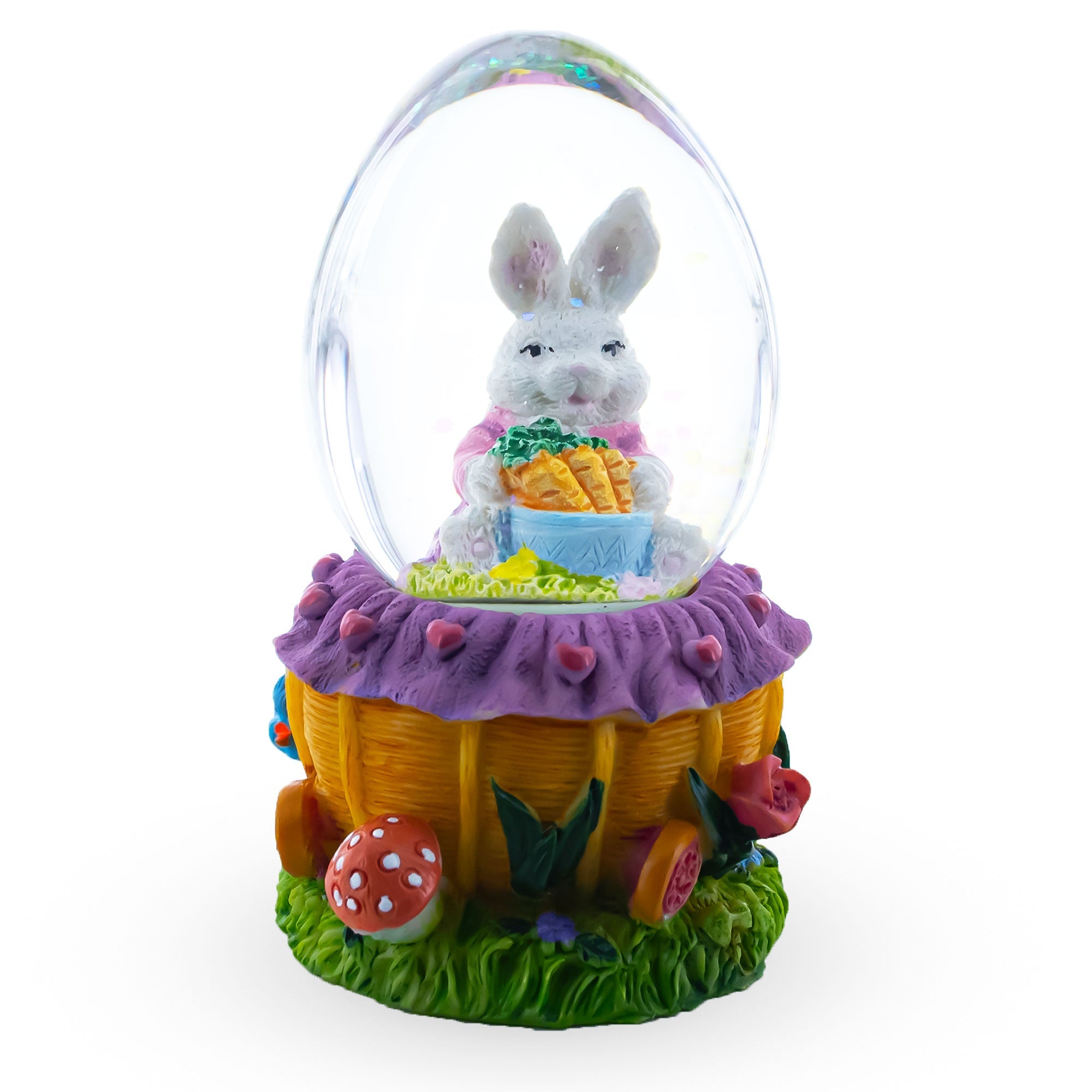 Garden Bunny Harvest: Water Globe With Bunny And Carrots Basket