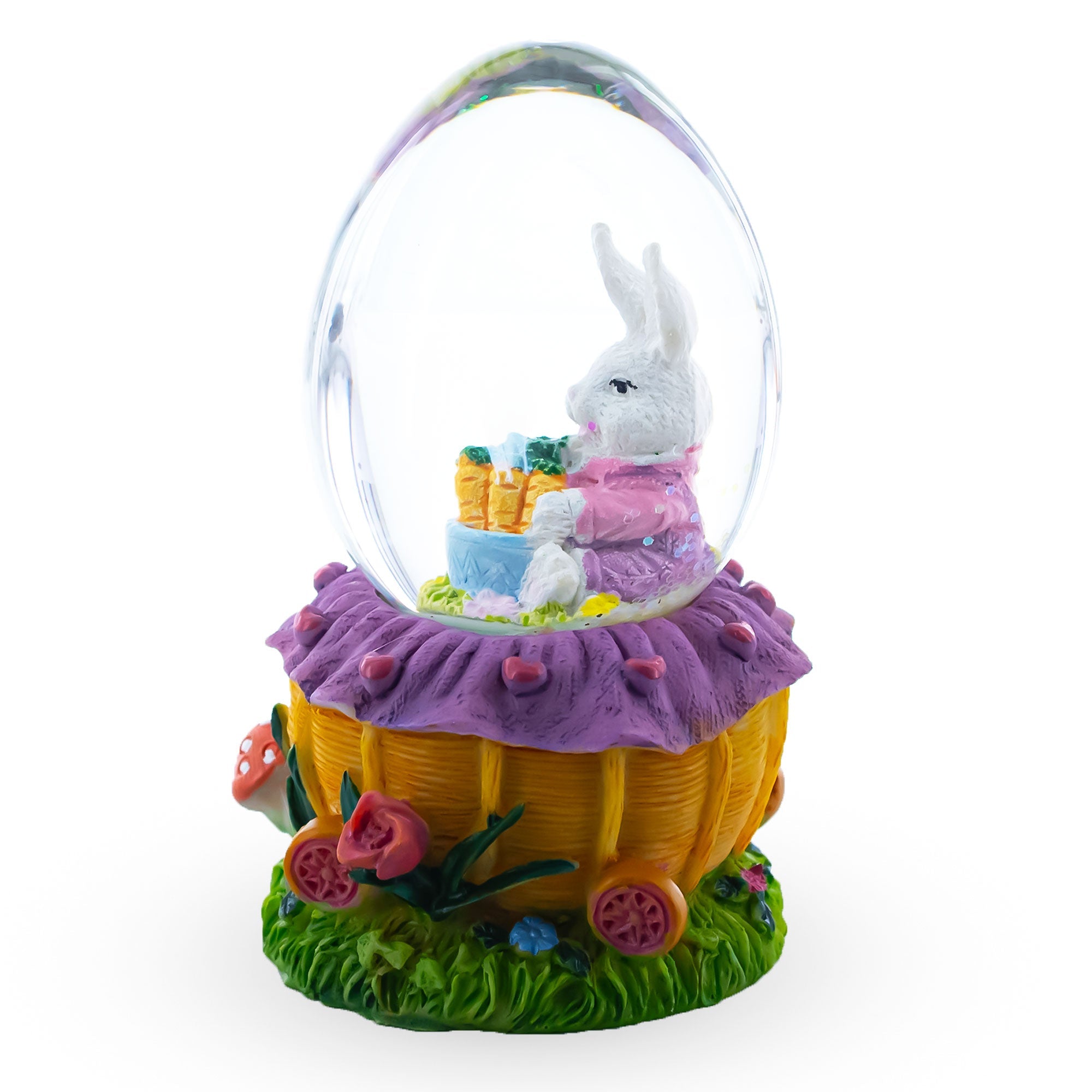 Garden Bunny Harvest: Water Globe With Bunny And Carrots Basket