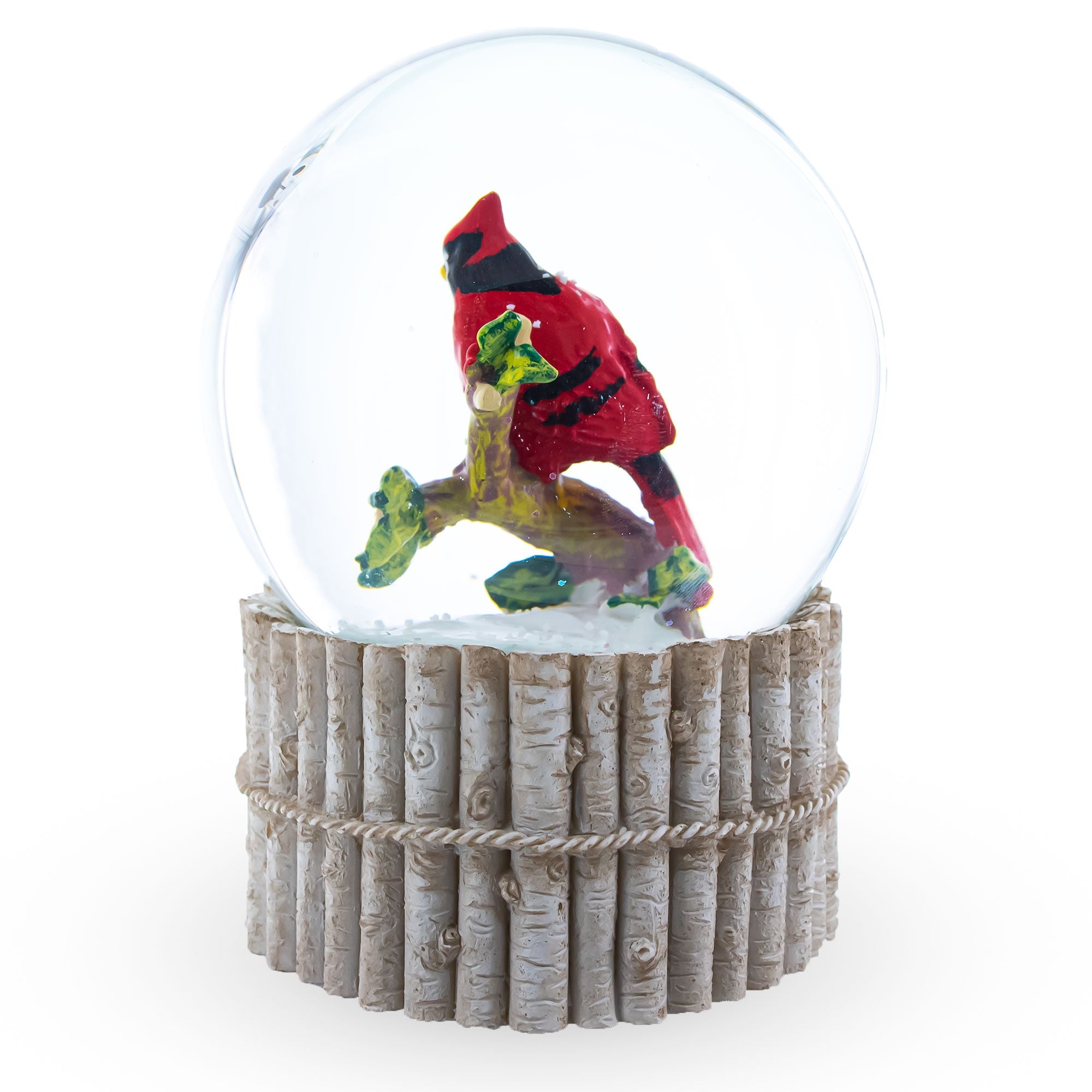 Cardinal's Wintery Serenade: Musical Water Globe With Red Cardinal On Birch Tree And Wreath