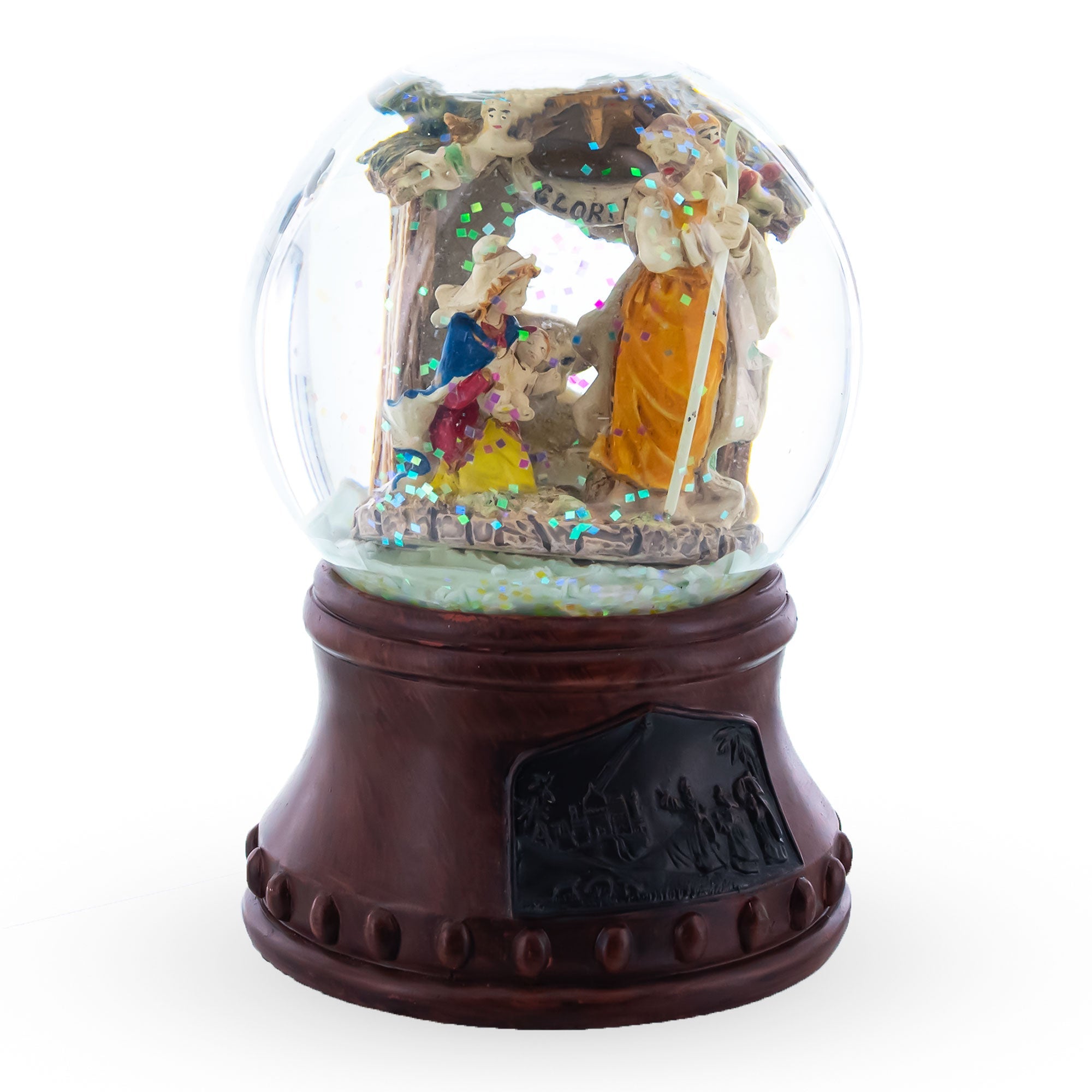 Divine Nativity Harmony: Musical Water Snow Globe With Holy Family And Angels