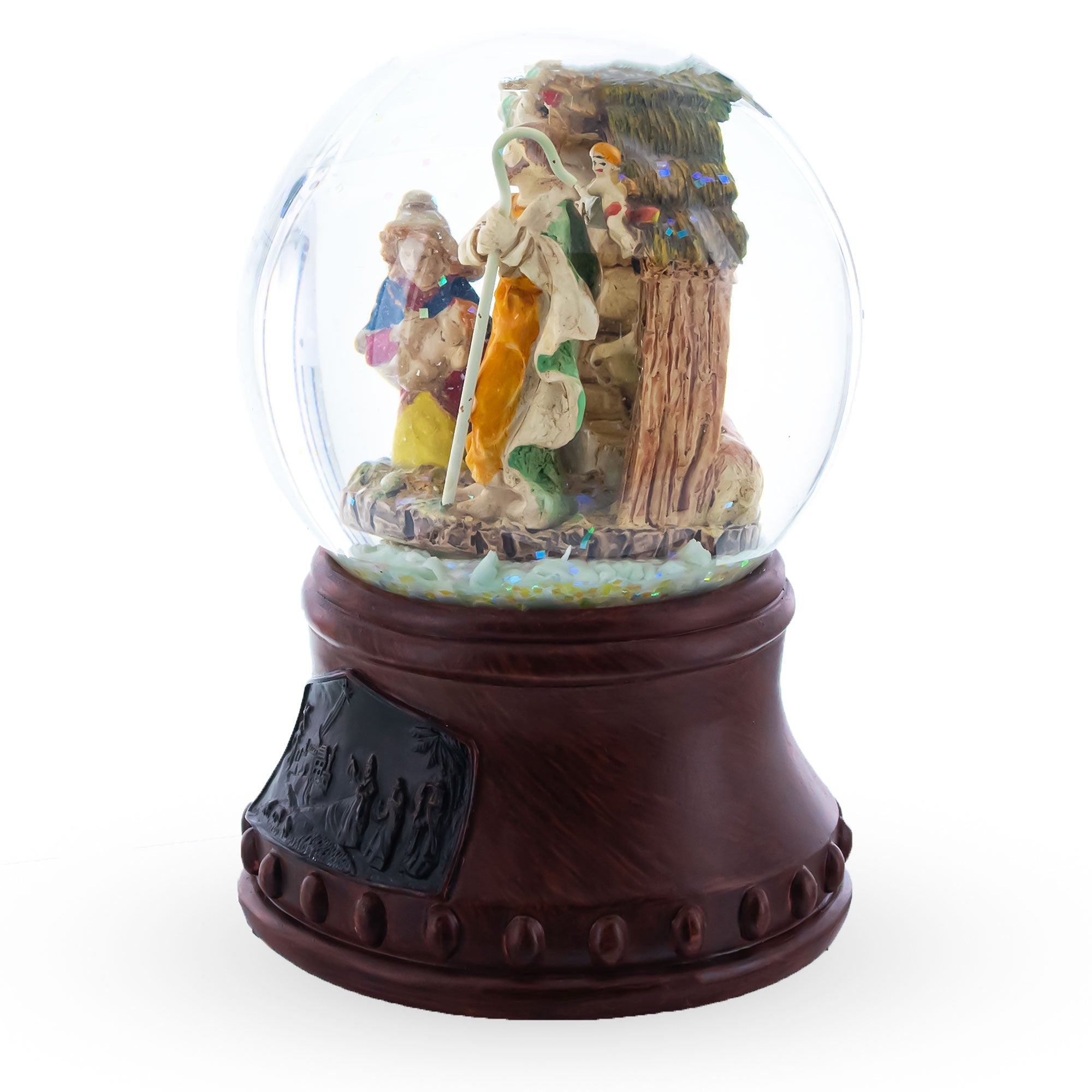 Divine Nativity Harmony: Musical Water Snow Globe With Holy Family And Angels