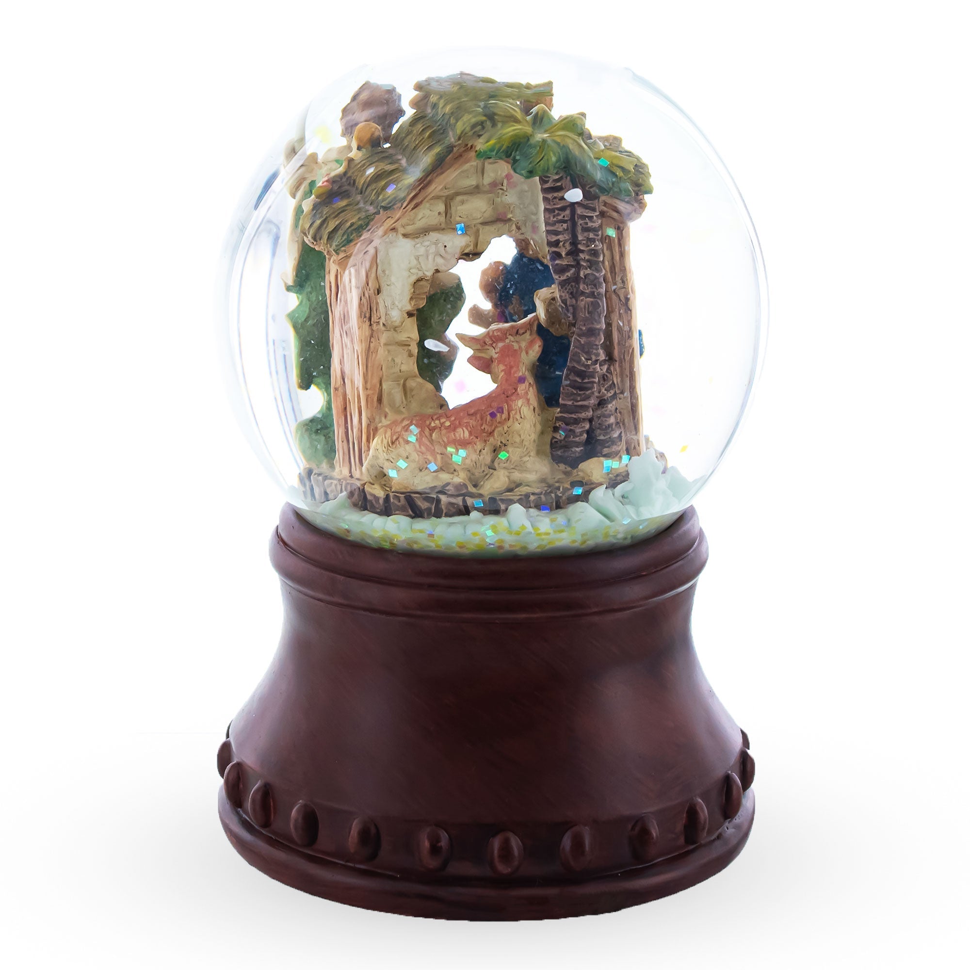 Divine Nativity Harmony: Musical Water Snow Globe With Holy Family And Angels