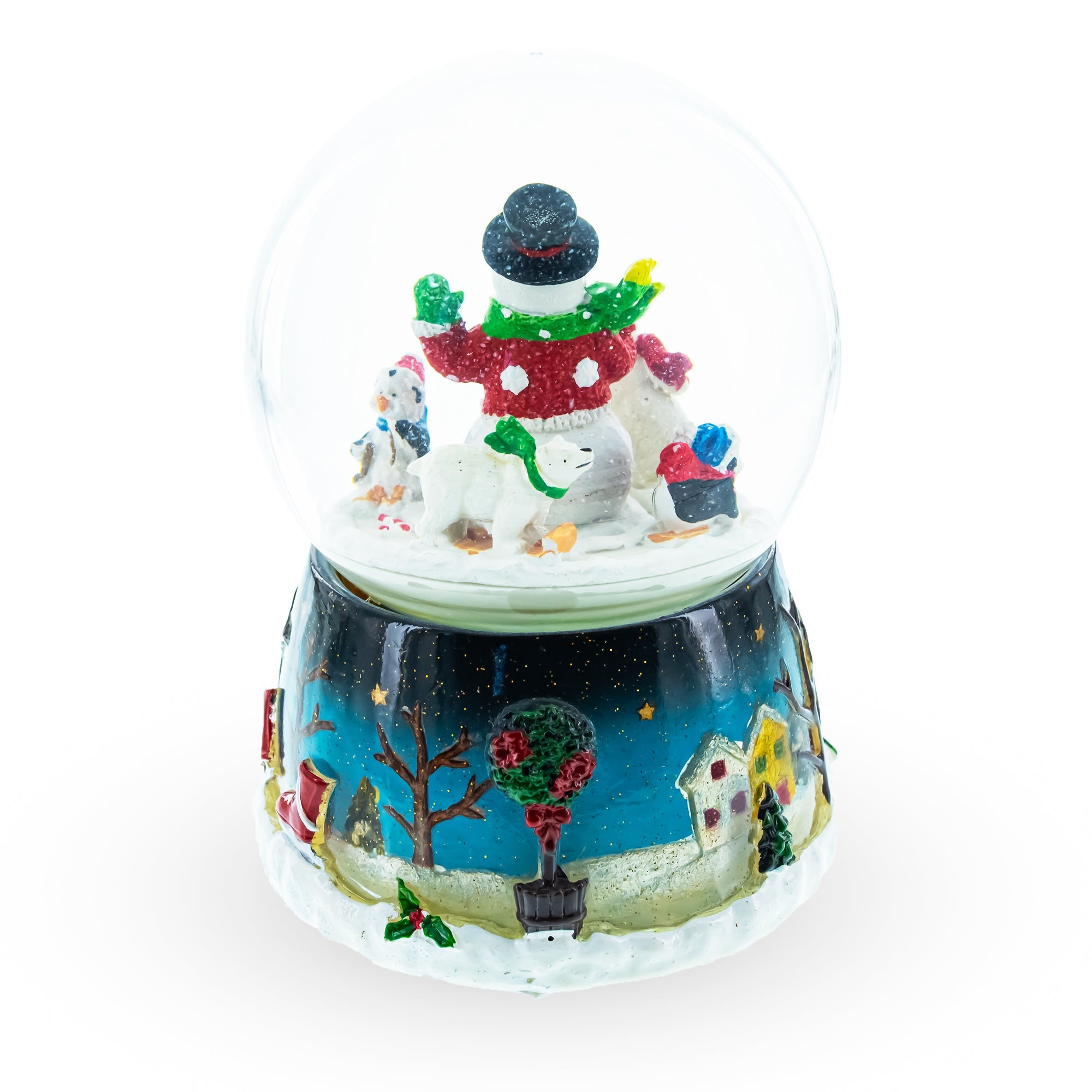 Polar Party: Snowman, Polar Bears, And Penguins Musical Spinning Snow Globe