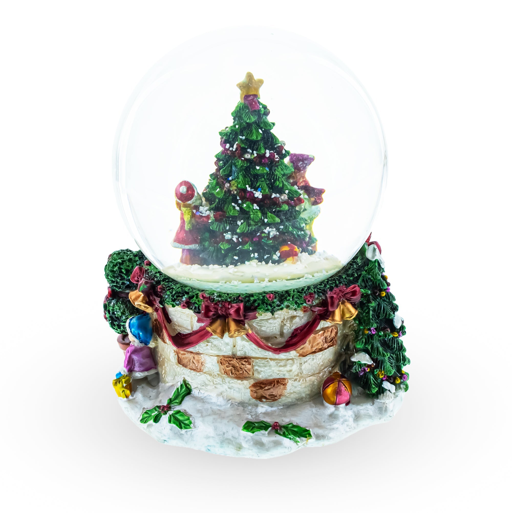 Joyful Children Adorning Christmas Tree: Musical Water Snow Globe