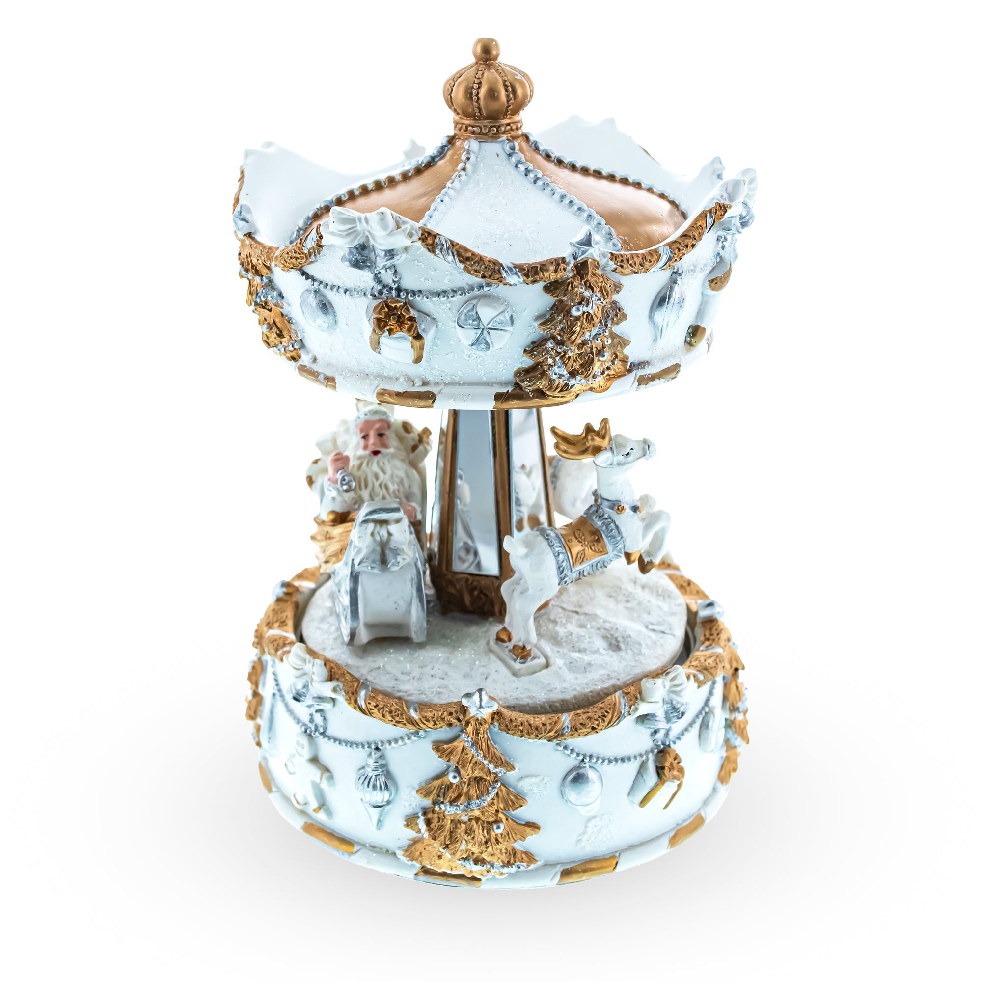 Santa's Reindeer Carousel: White Spinning Christmas Musical Box