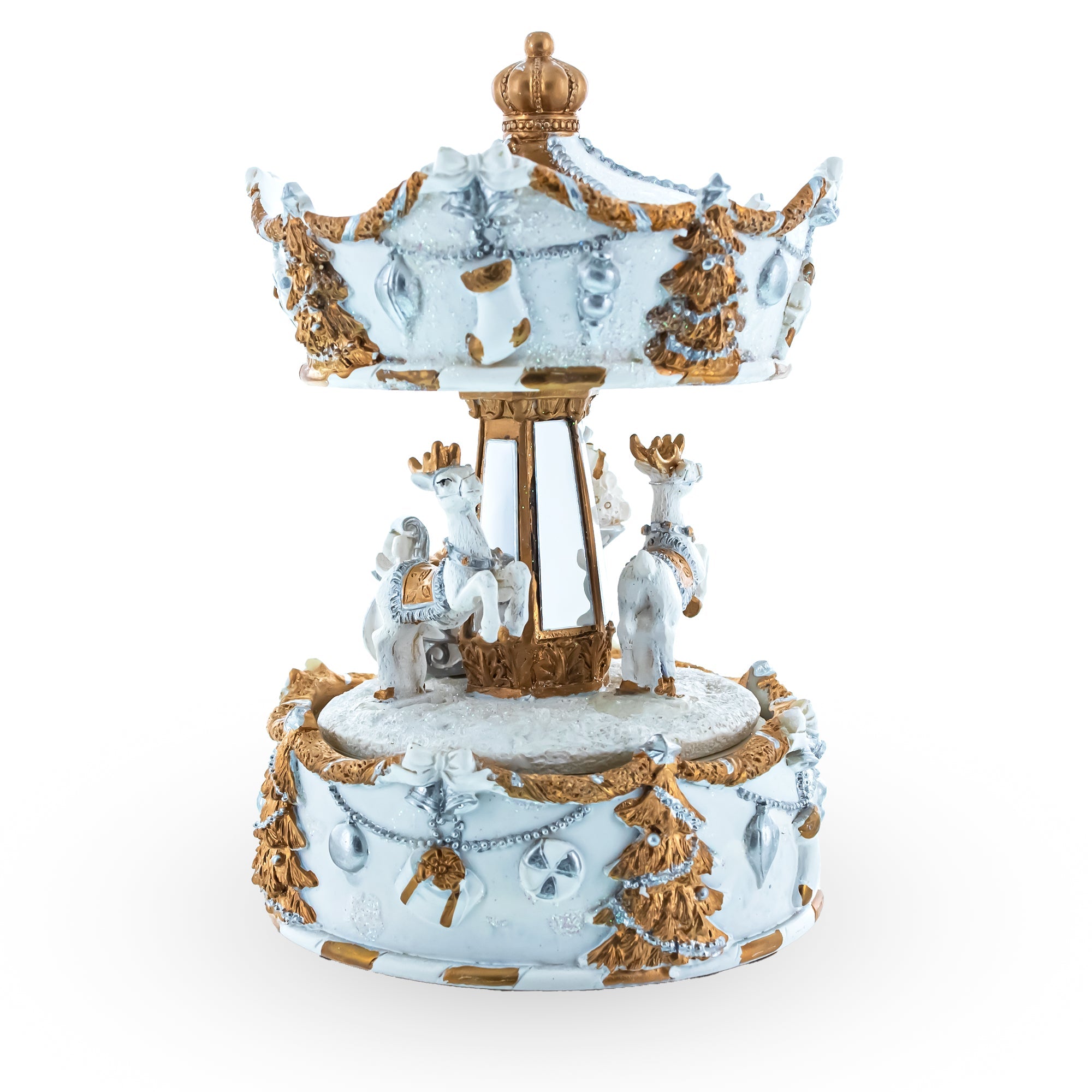 Santa's Reindeer Carousel: White Spinning Christmas Musical Box