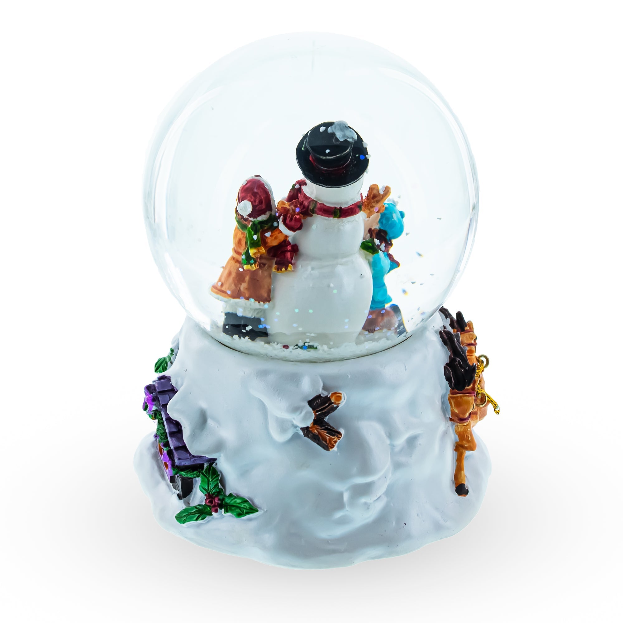 Warm Snowman Embrace: Musical Water Snow Globe With Kids Hugging