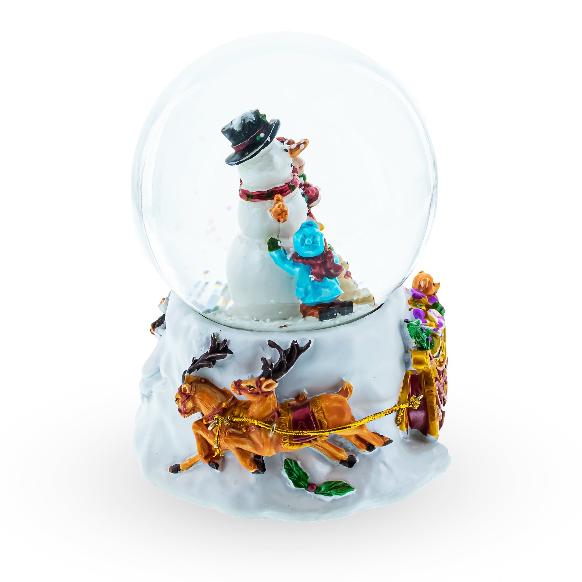 Warm Snowman Embrace: Musical Water Snow Globe With Kids Hugging