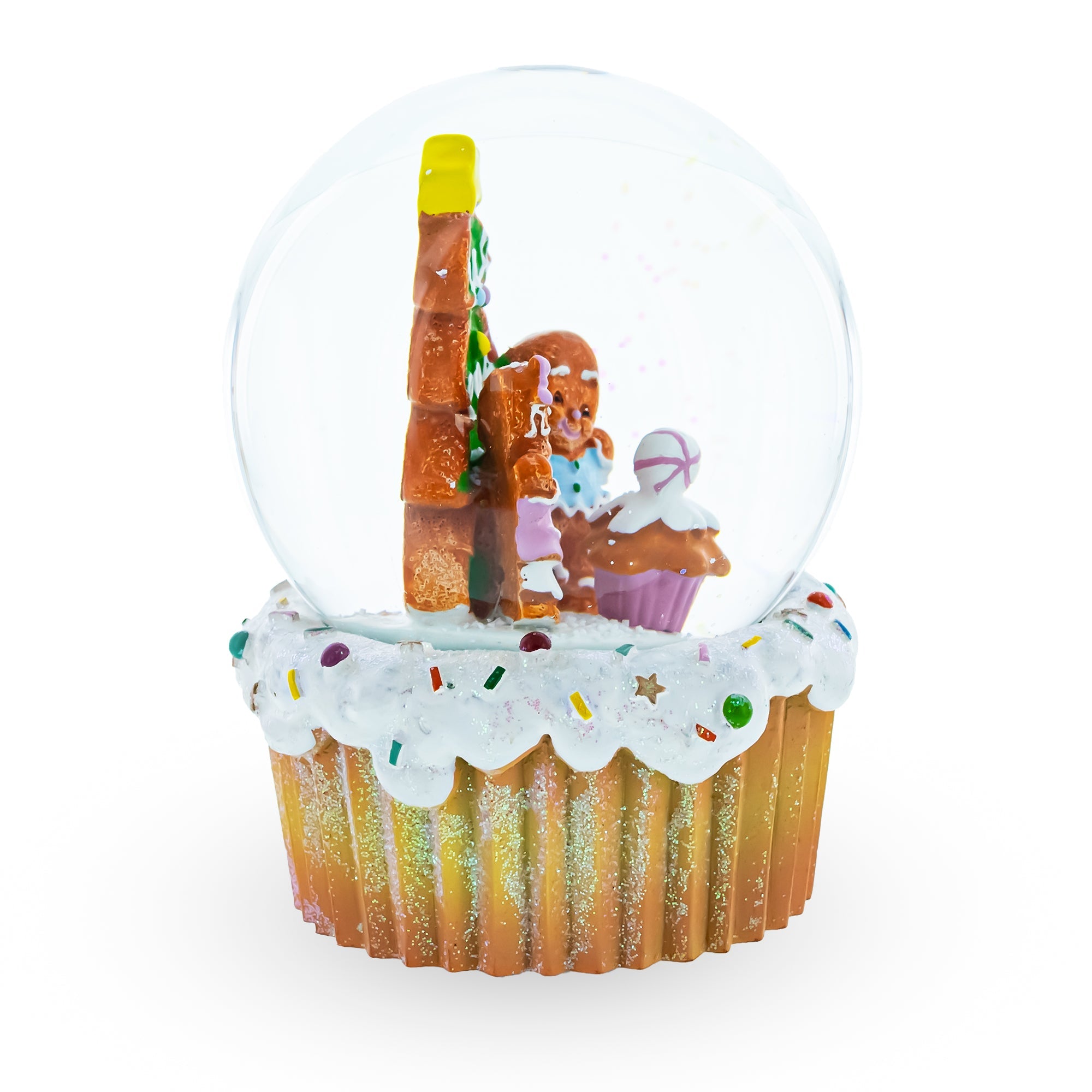 Sweet Gingerbread Harmony: Musical Christmas Water Globe With Gingerbread Family And Cupcake