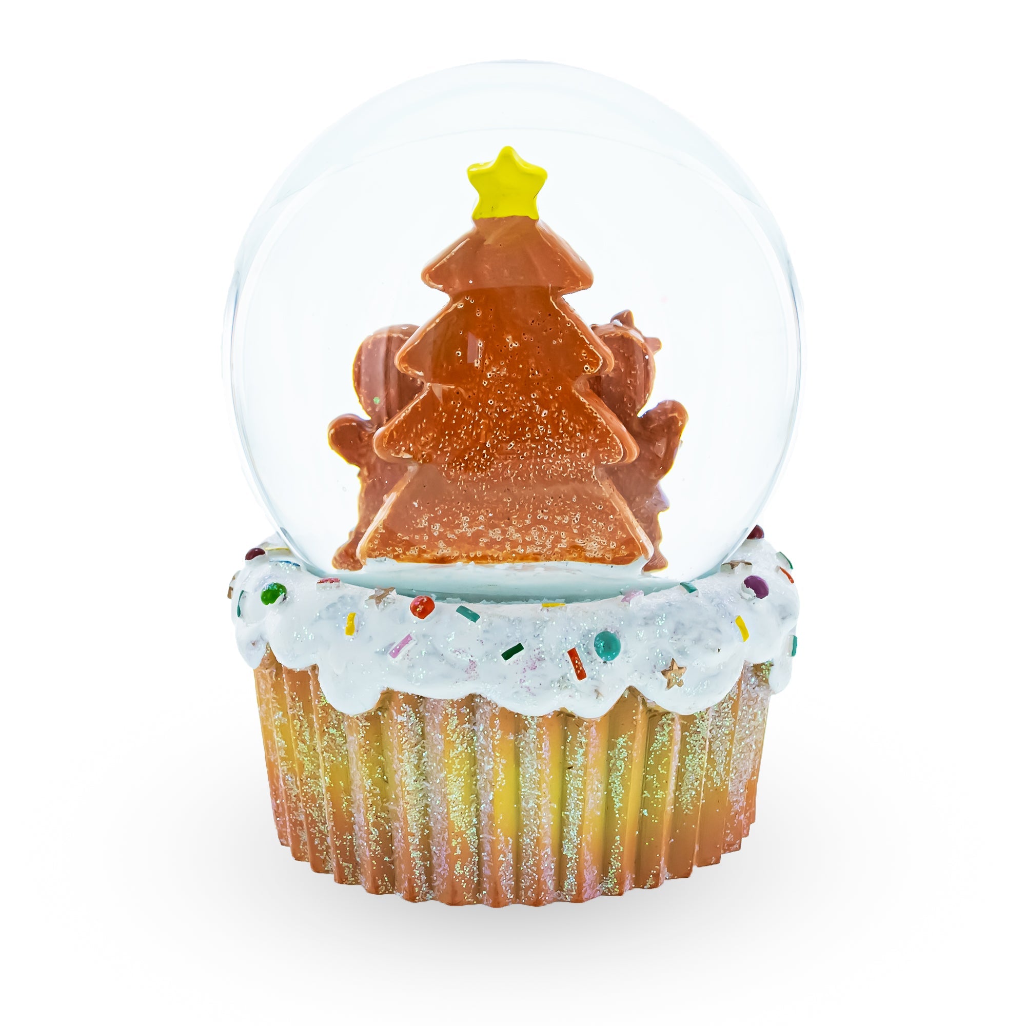 Sweet Gingerbread Harmony: Musical Christmas Water Globe With Gingerbread Family And Cupcake