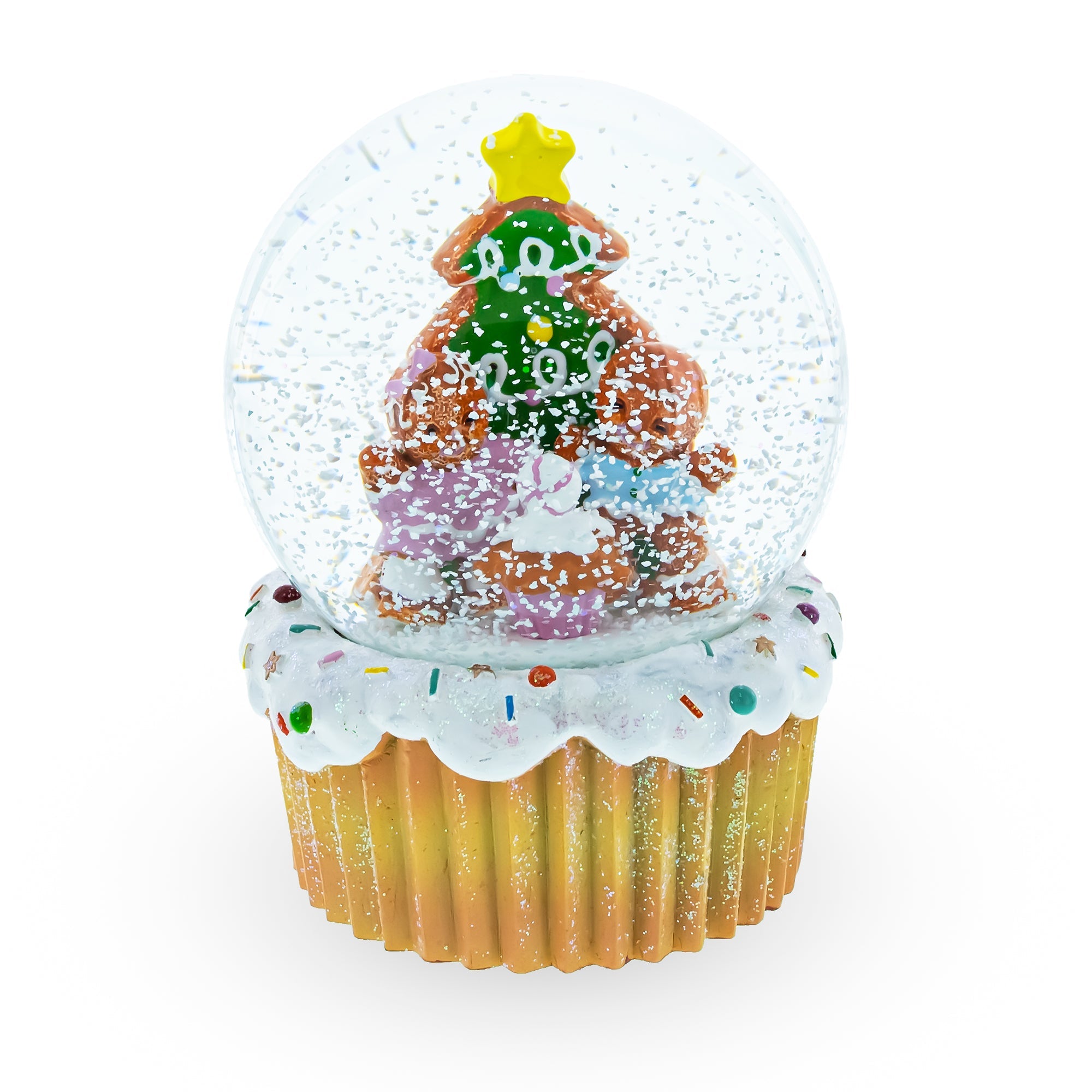 Sweet Gingerbread Harmony: Musical Christmas Water Globe With Gingerbread Family And Cupcake