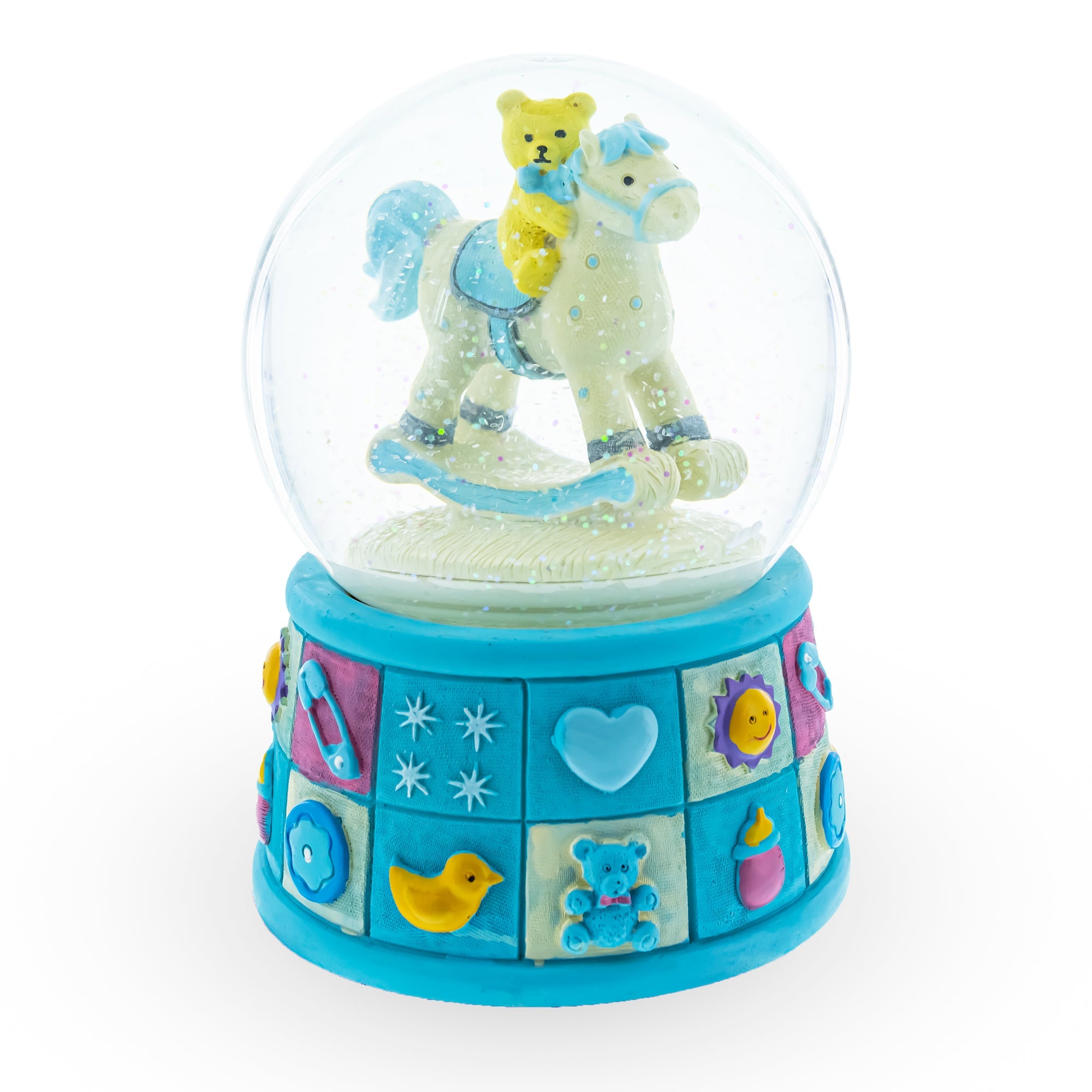Little Voyager: Teddy Bear On Rocking Horse - A Perfect Baby Boy Gift Musical Water Snow Globe