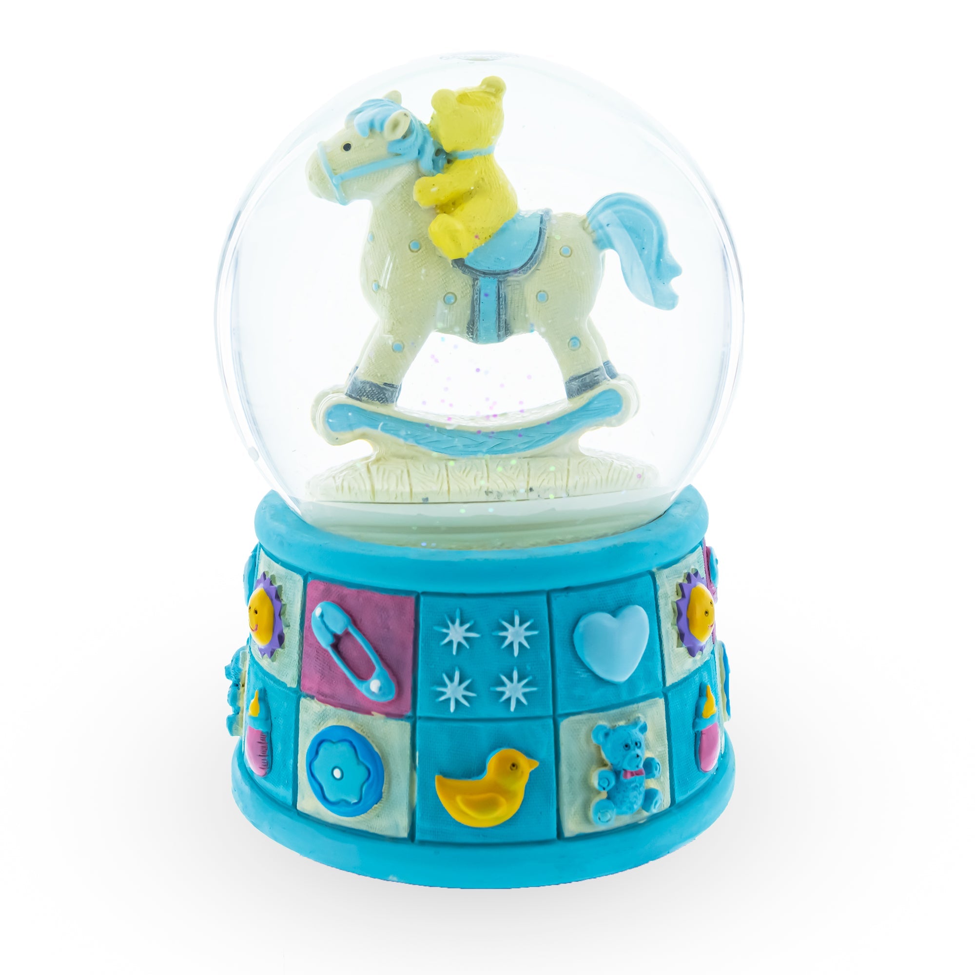Little Voyager: Teddy Bear On Rocking Horse - A Perfect Baby Boy Gift Musical Water Snow Globe