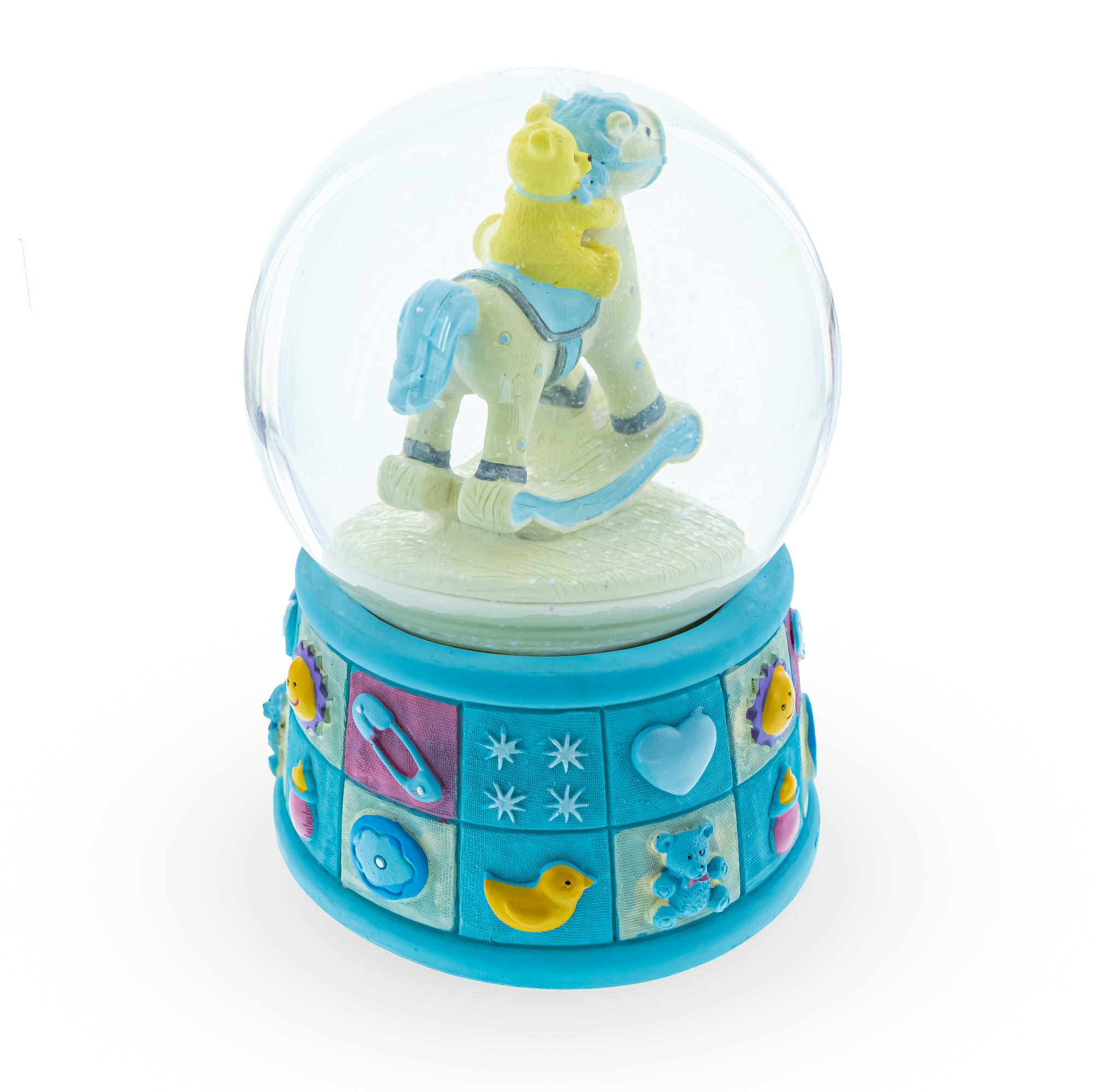 Little Voyager: Teddy Bear On Rocking Horse - A Perfect Baby Boy Gift Musical Water Snow Globe