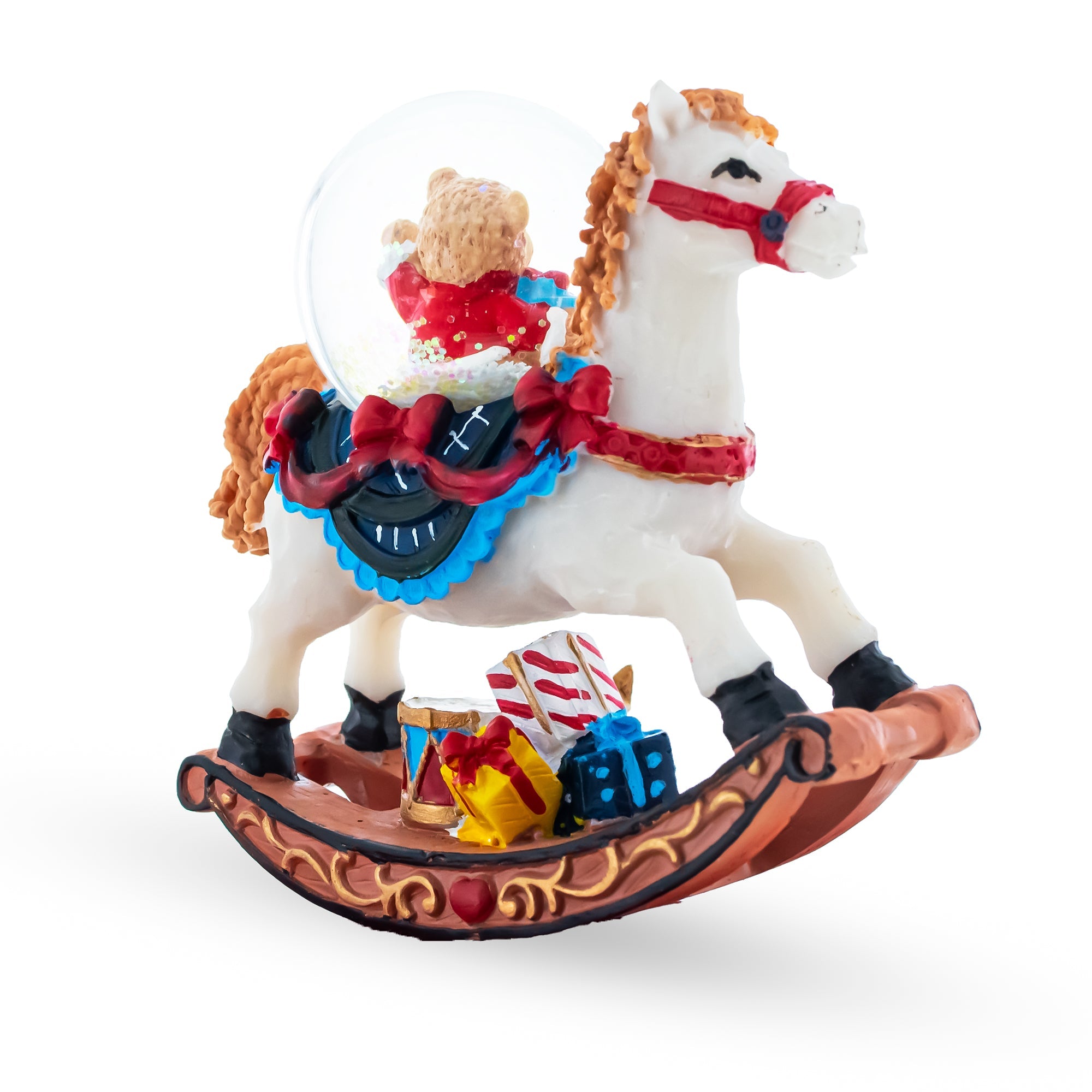 Teddy Bears' Rocking Horse Delight: Christmas Water Snow Globe With Gifts