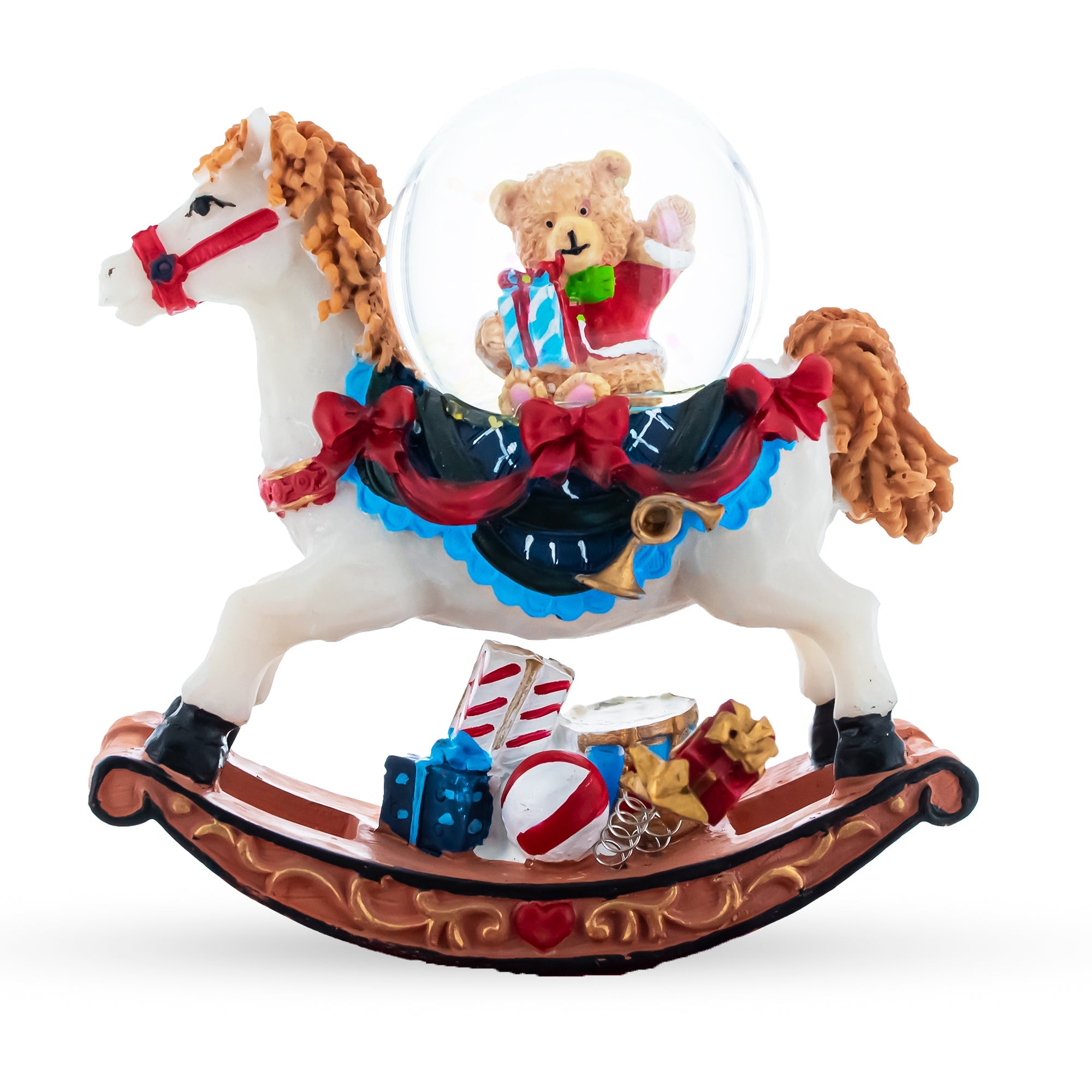 Teddy Bears' Rocking Horse Delight: Christmas Water Snow Globe With Gifts