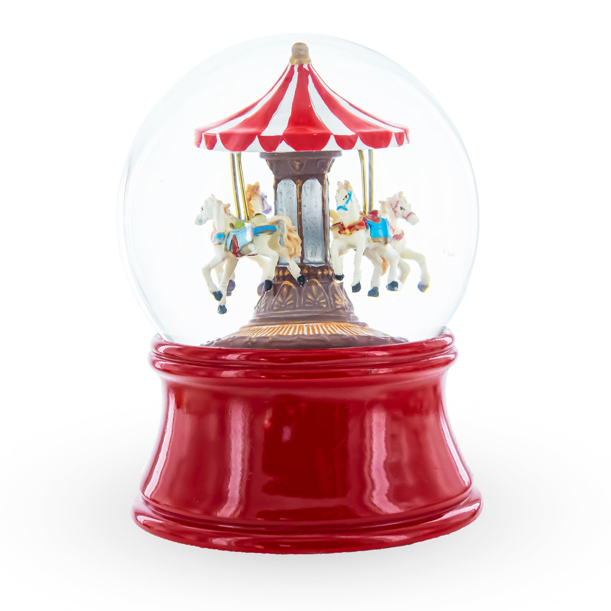 Crimson Carousel Melody: Spinning Musical Water Globe