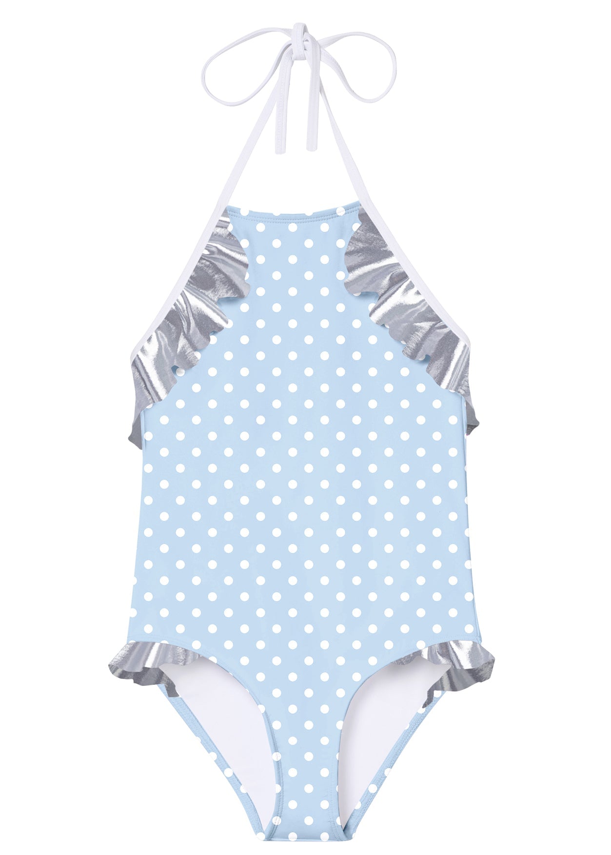 Polka Dot Swimsuit With Silver Ruffle