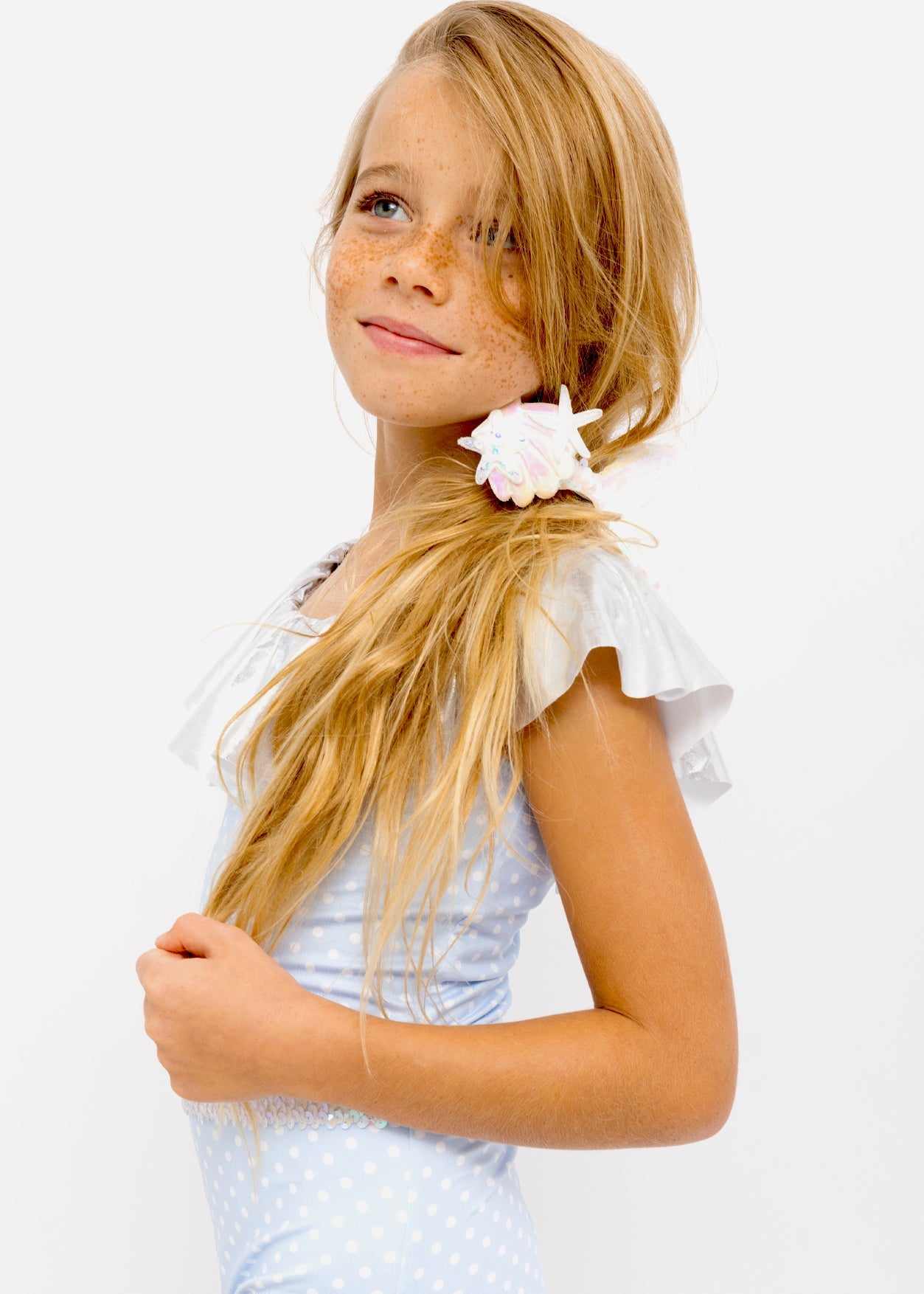 Polka Dot Swimsuit With Silver Ruffle