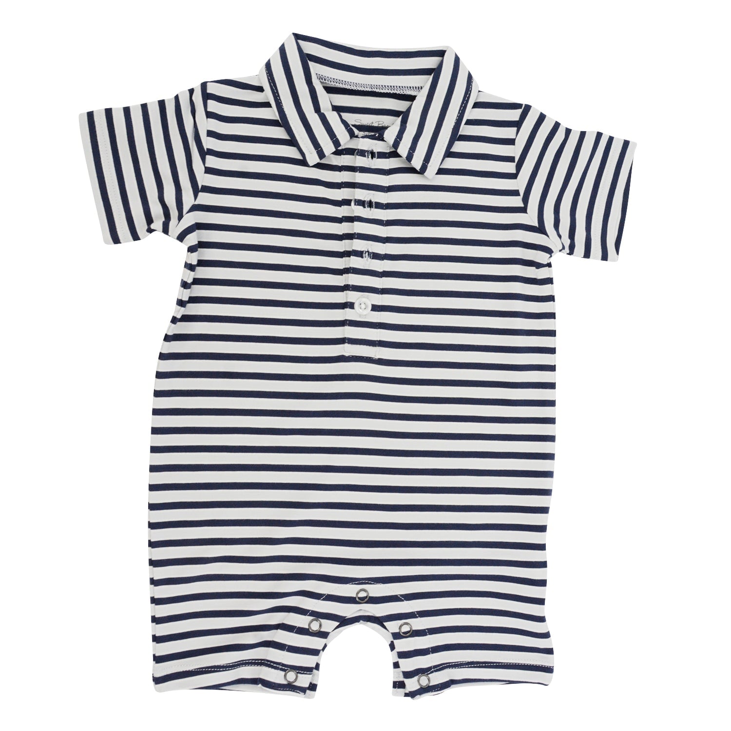 Polo Romper - Navy Blue Stripe