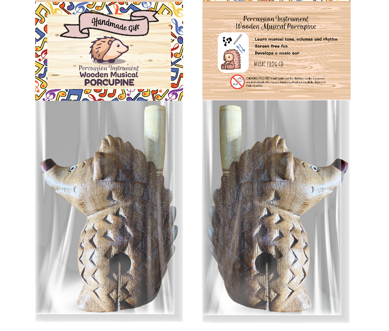 Wooden Musical Porcupine Percussion Instrument