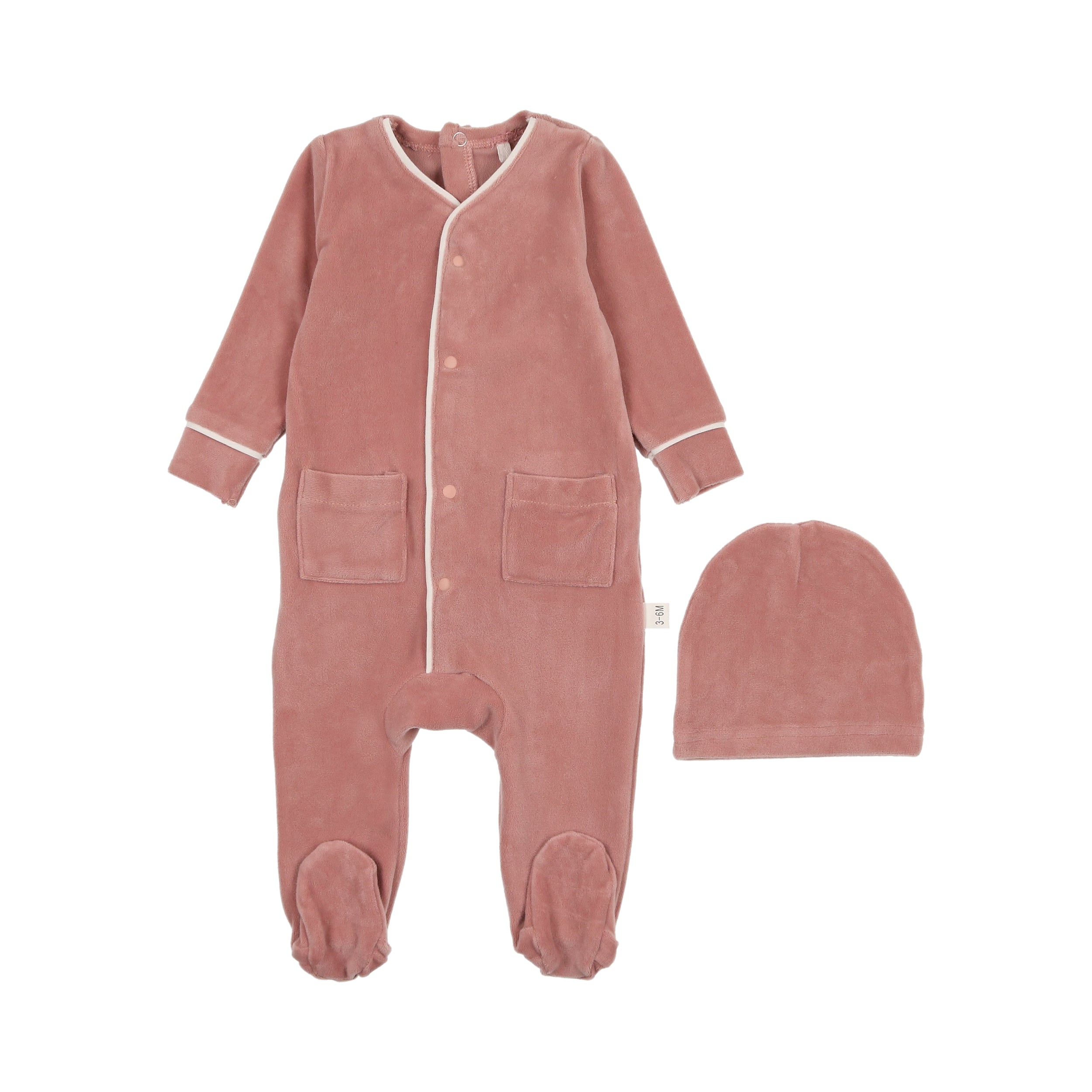 Velour Footie- Dusty Pink