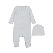 Velour Embroidered Footie- Blue