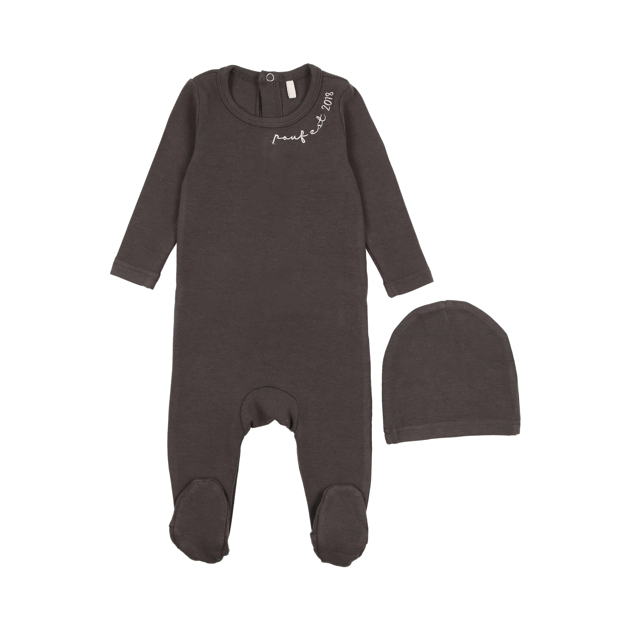 Embroidered Footie- Dark Grey